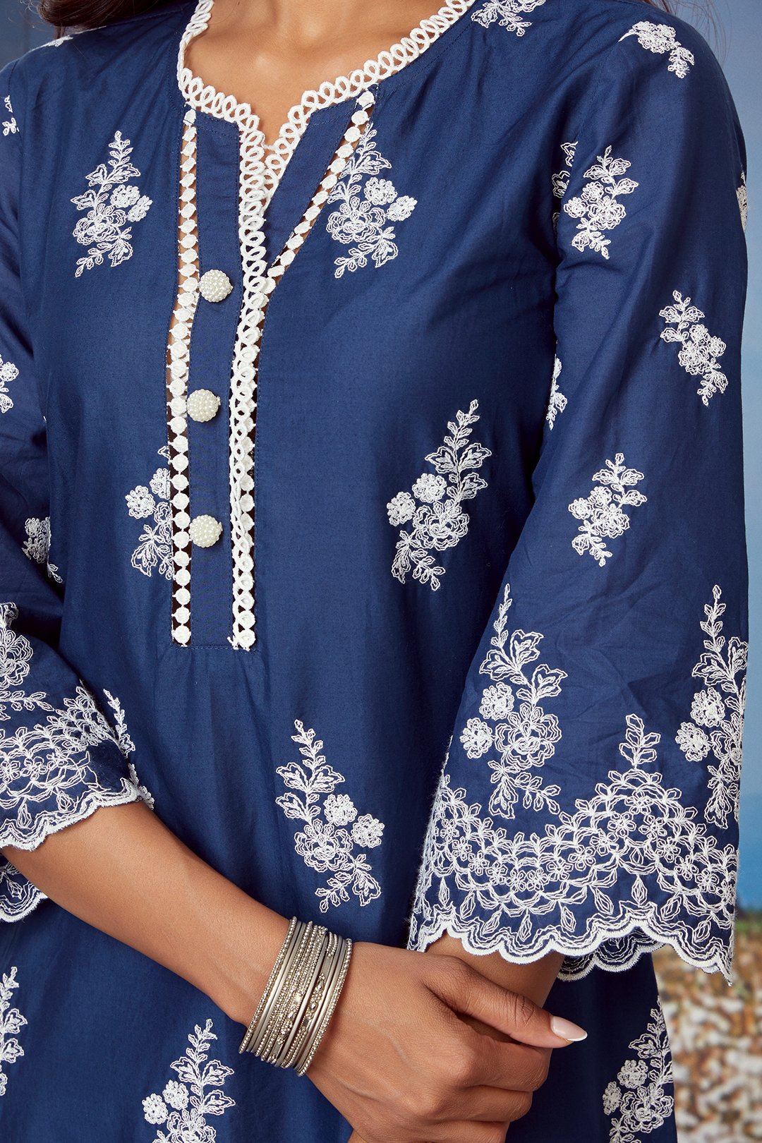 Moon Light Supima Cotton Navy Kurta Set