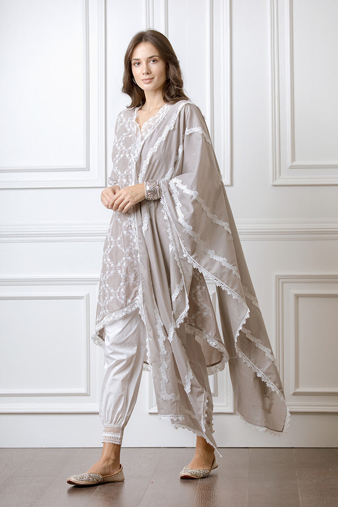 Mulmul Bella Grey Kurta With Harem Pyajama