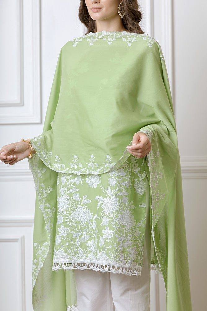 Mulmul Cecilia Green Kurta With Floral Embroidered Pyajamas