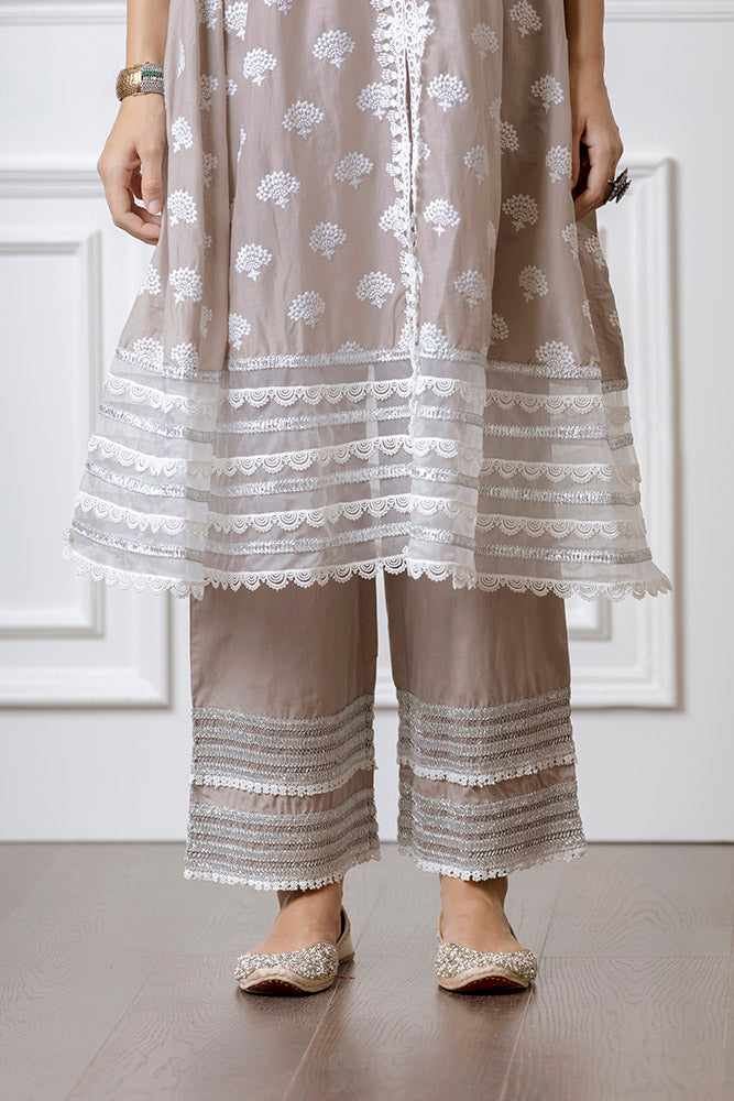 Lotus Grey Anarkali Kurta with Palazzo Set