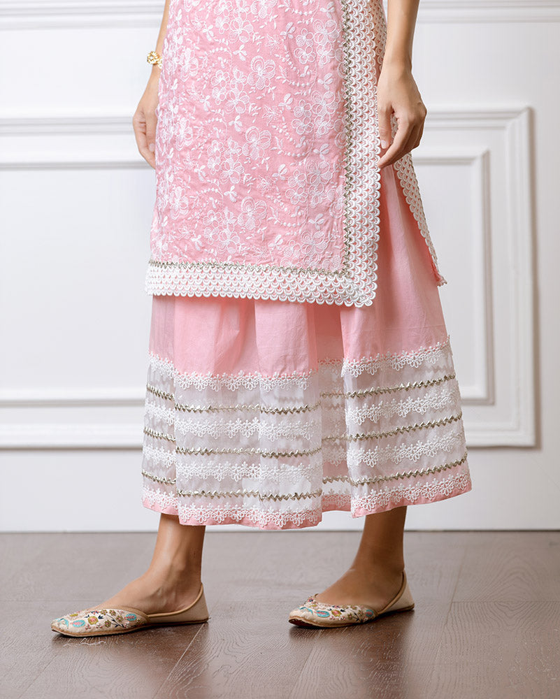 Flora Pink Kurta with Skirt Set