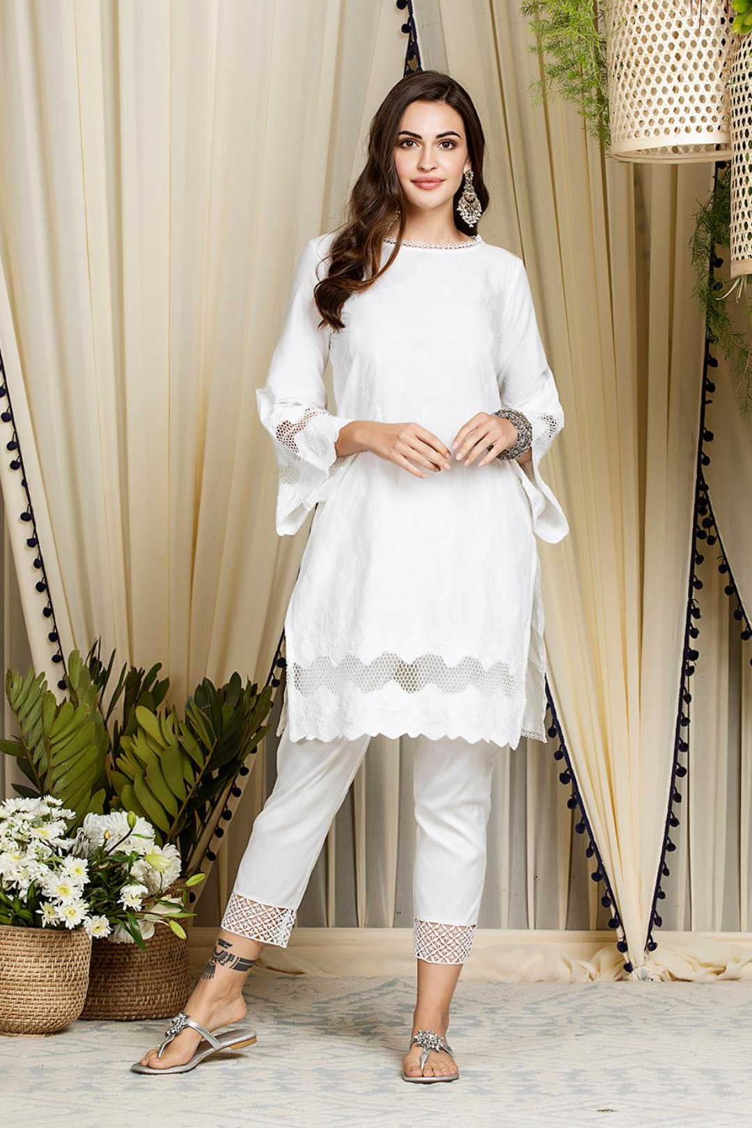 Nora Kurta White With Fern Cotton Pyajama