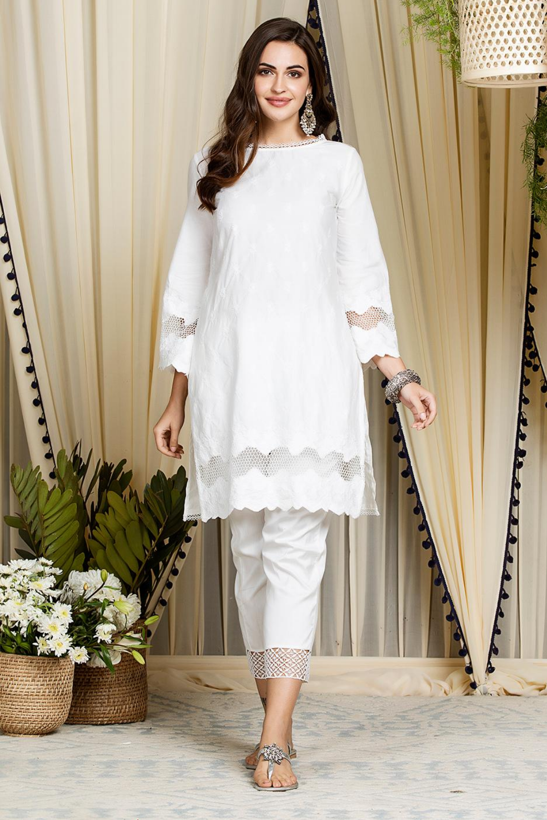 Nora Kurta White With Fern Cotton Pyajama