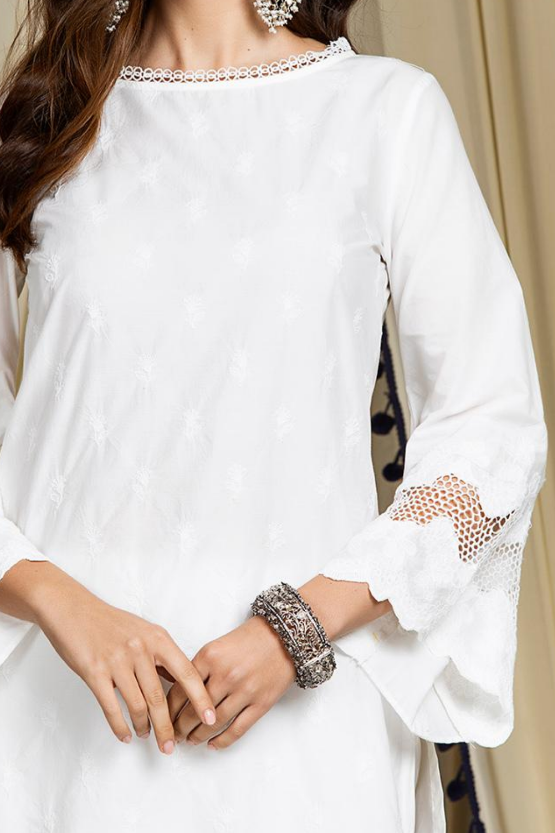 Nora Kurta White With Fern Cotton Pyajama