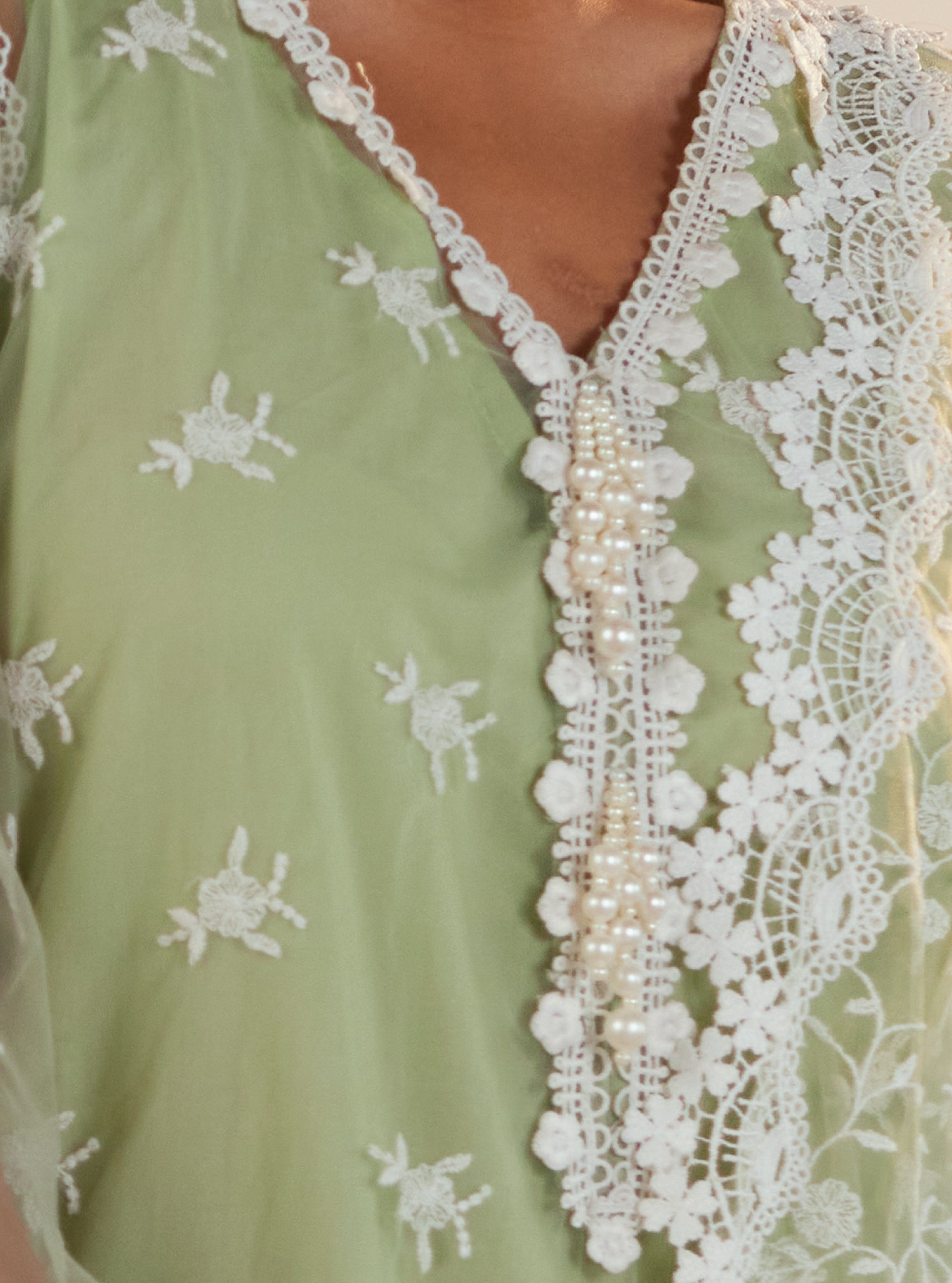 Mulmul Net Odyssey Green Kurta With Odyssey Green Sharara