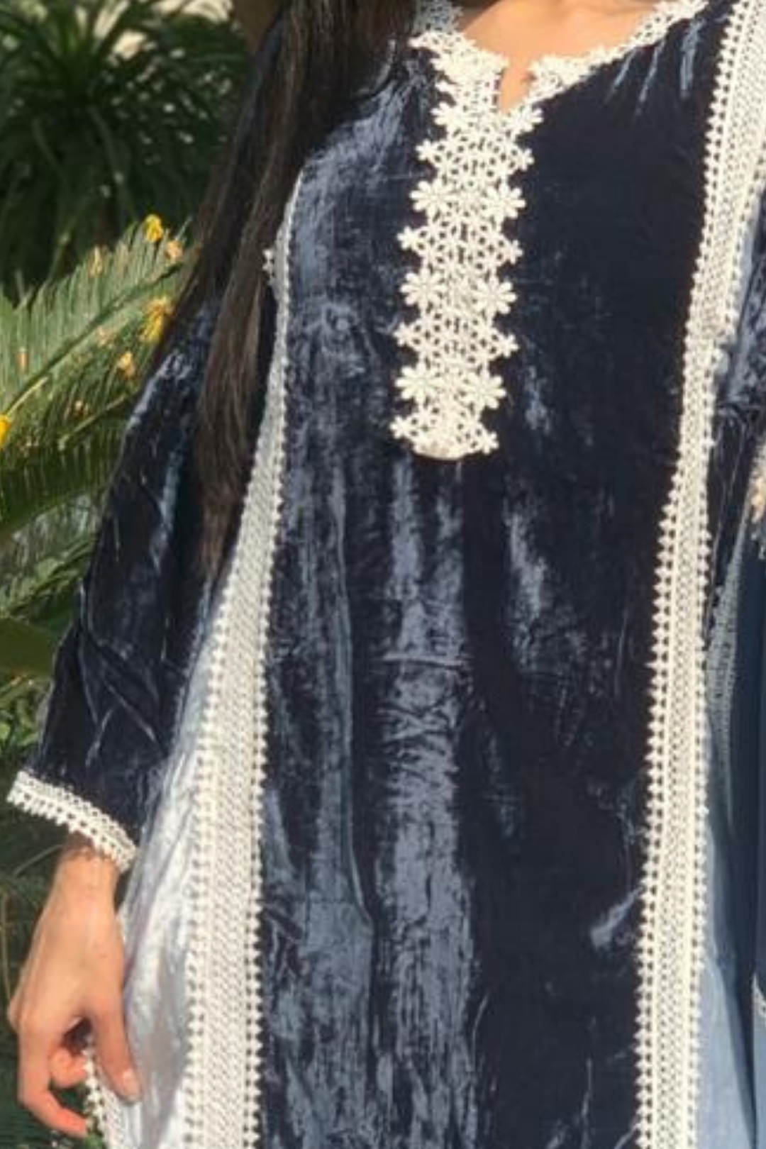 Makhmal Olive Kurta With Birch Blue Pyajama