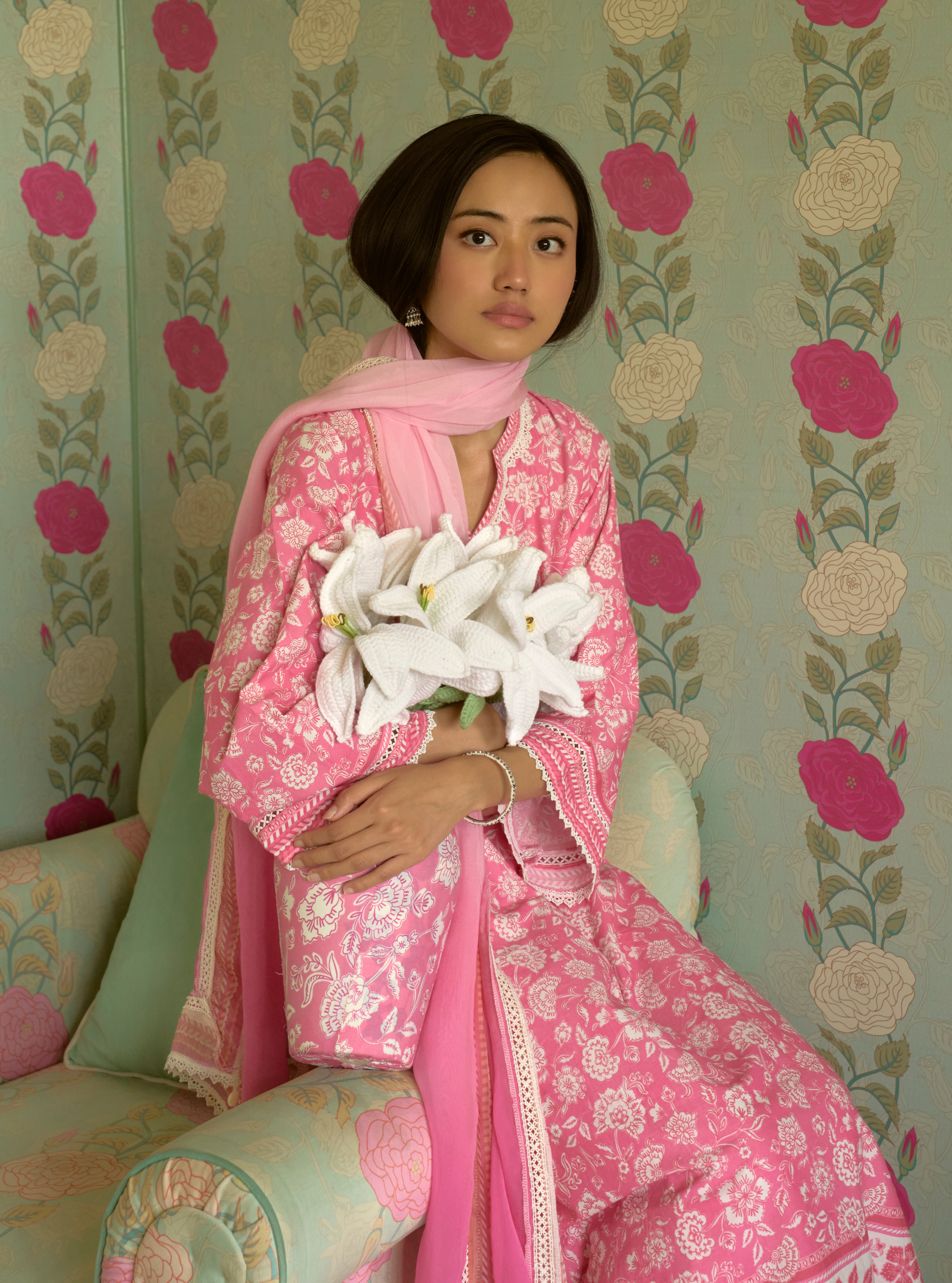 Mulmul Organza Ombre Print Rosabelle Rani Pink Dupatta