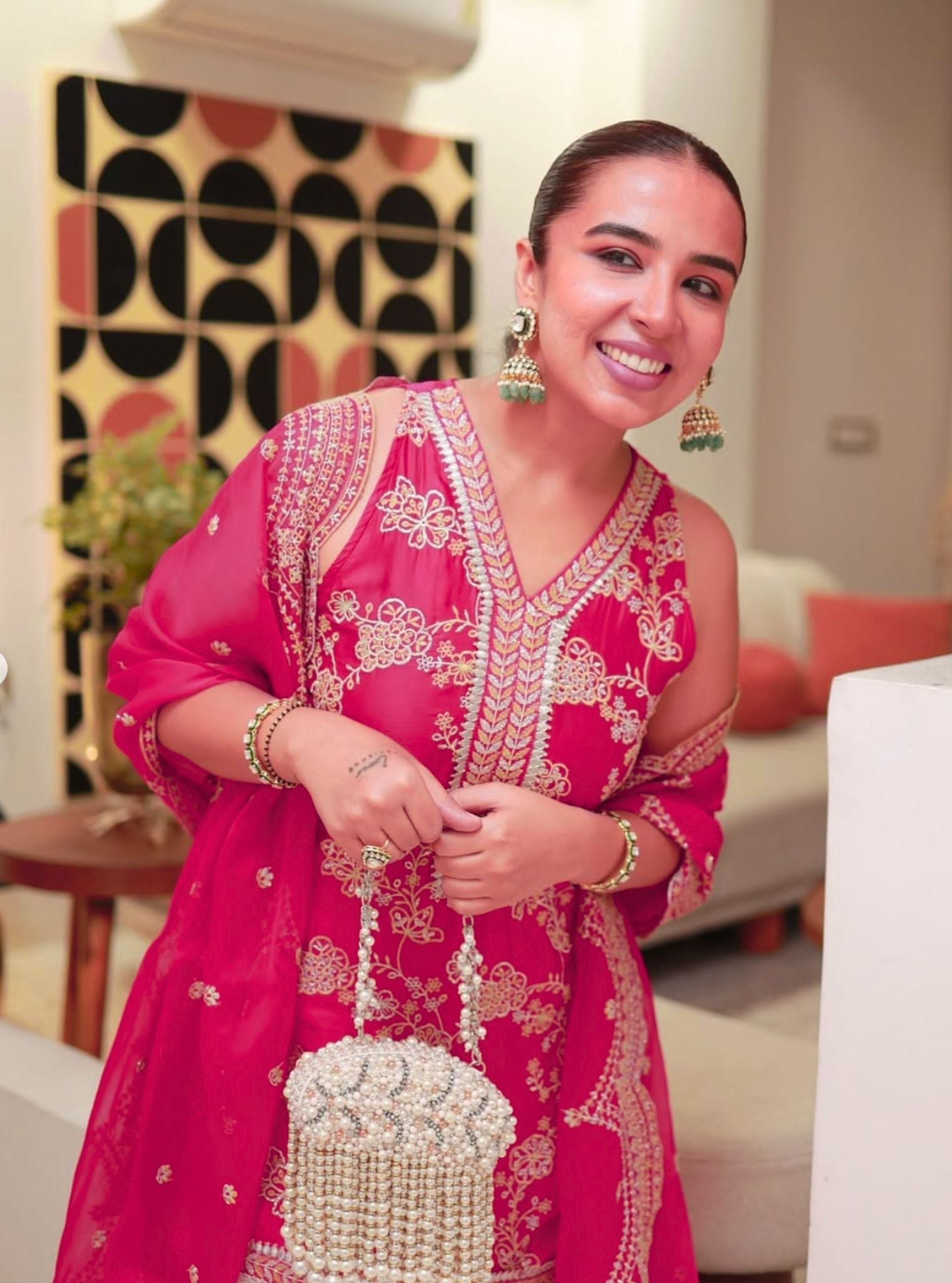 Jivara Bemberg Satin Fuschia Kurta Set