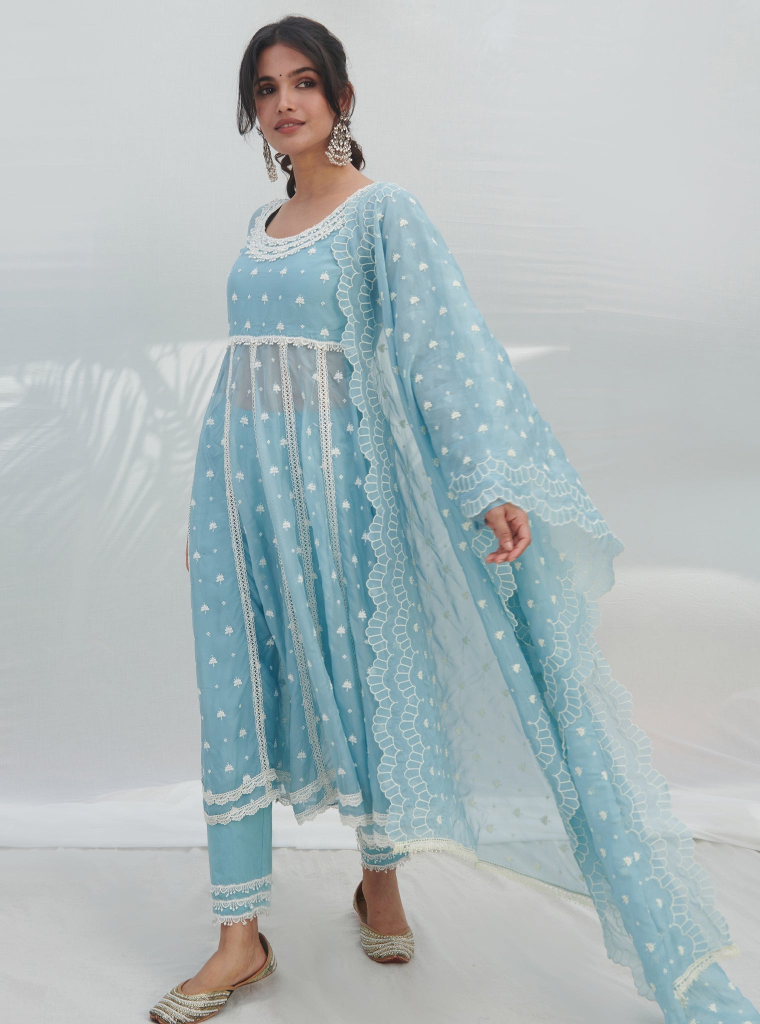 Mulmul Supima Cotton Aldona Blue Dupatta