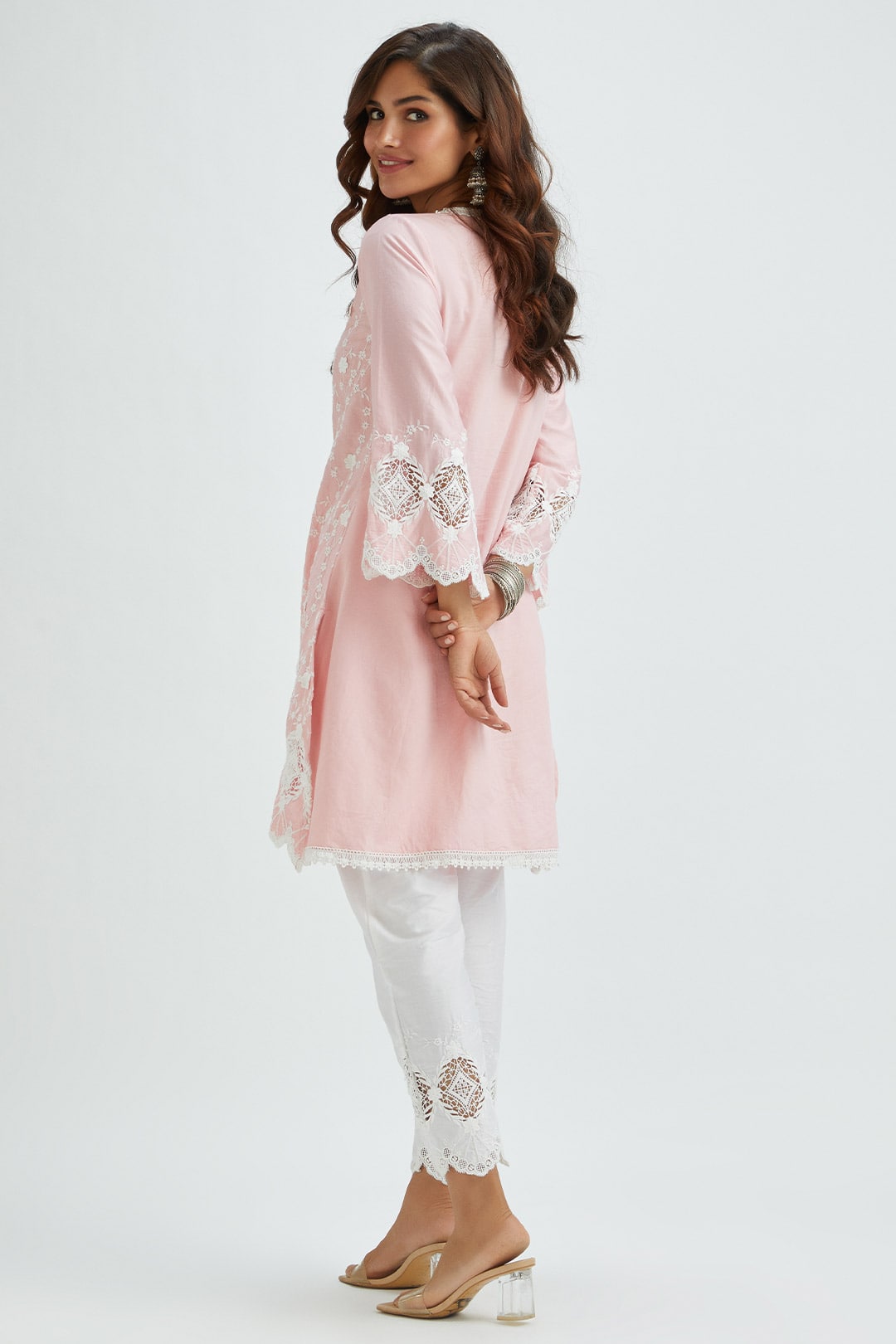 Mulmul Supima Satin Rene Kurta With Applique Embroidered Pant