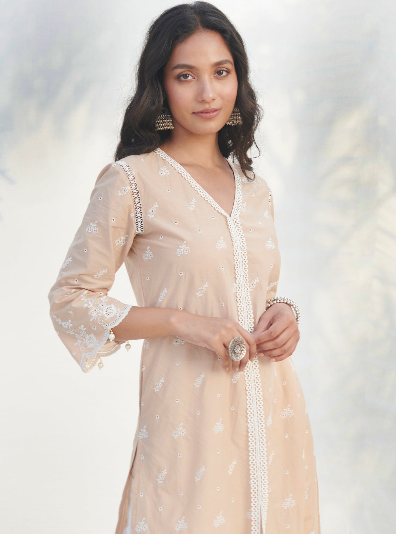 Mulmul Cotton Revora Beige kurta