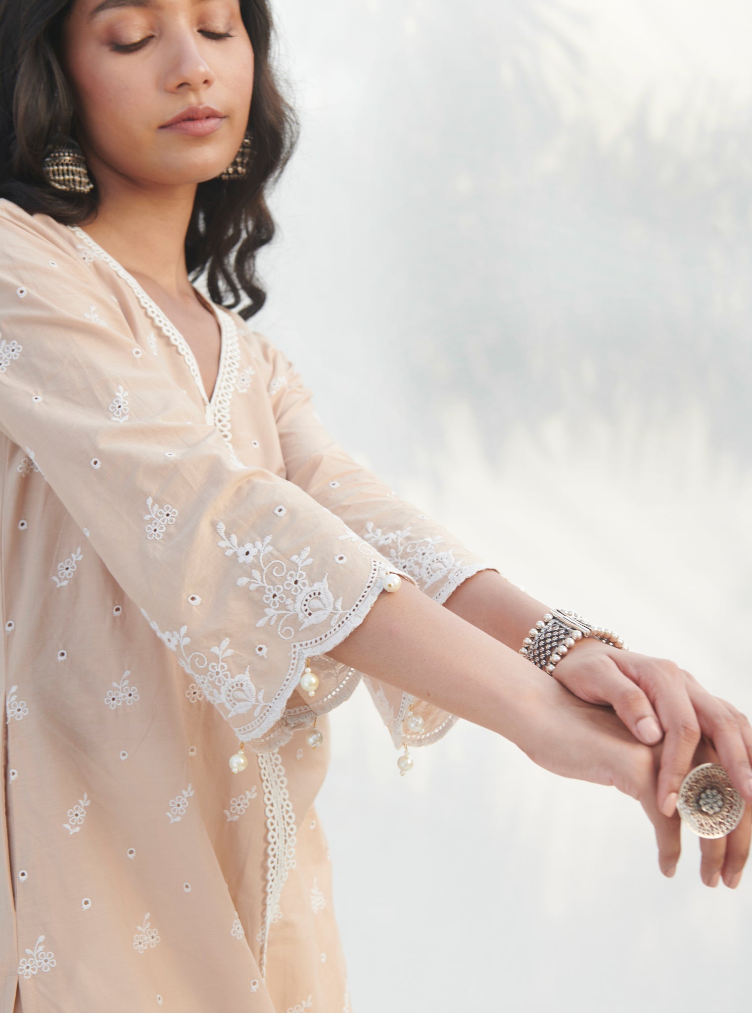 Mulmul Cotton Revora Beige kurta