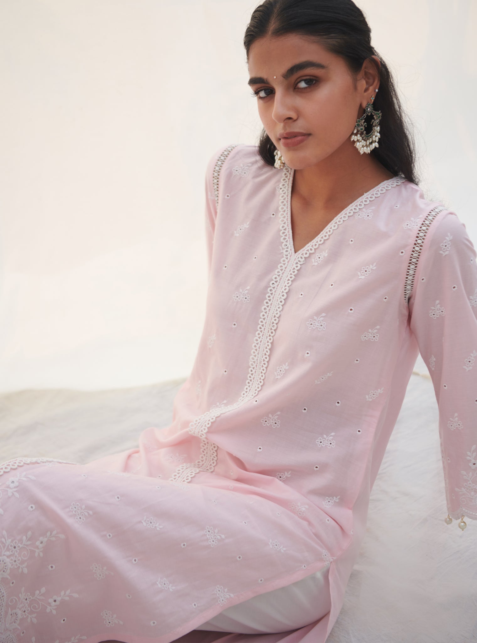 Mulmul Cotton Revora Pink kurta