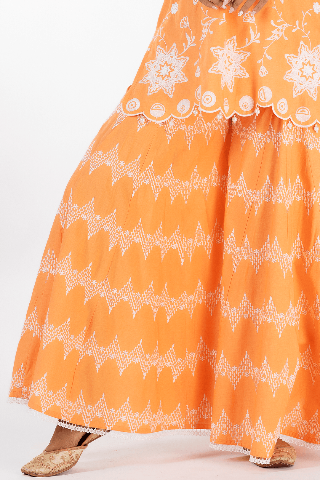 Mulmul Cotton Riley Orange Kurta With Riley Orange Sharara