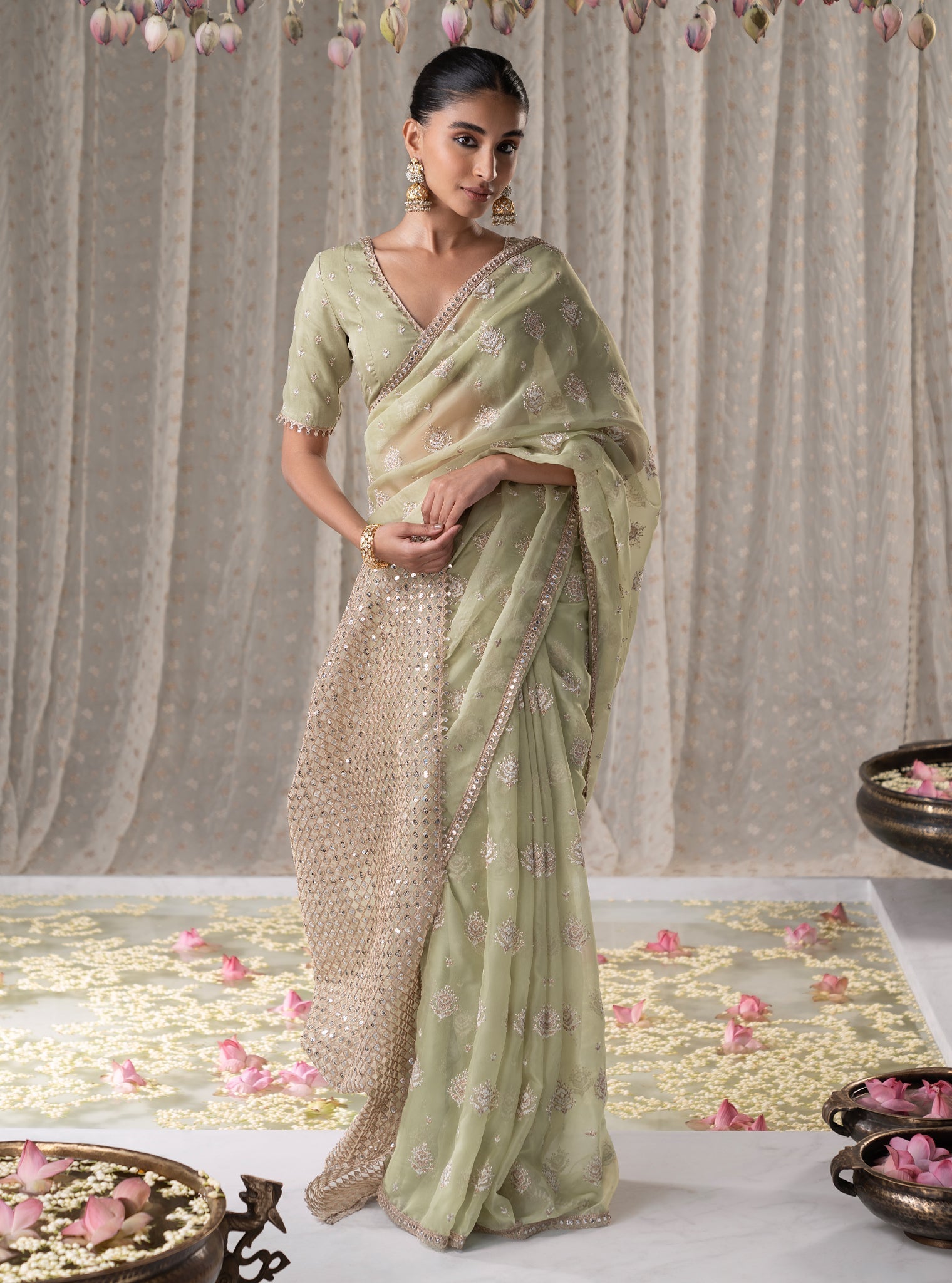 Mulmul Organza Savani Green Saree