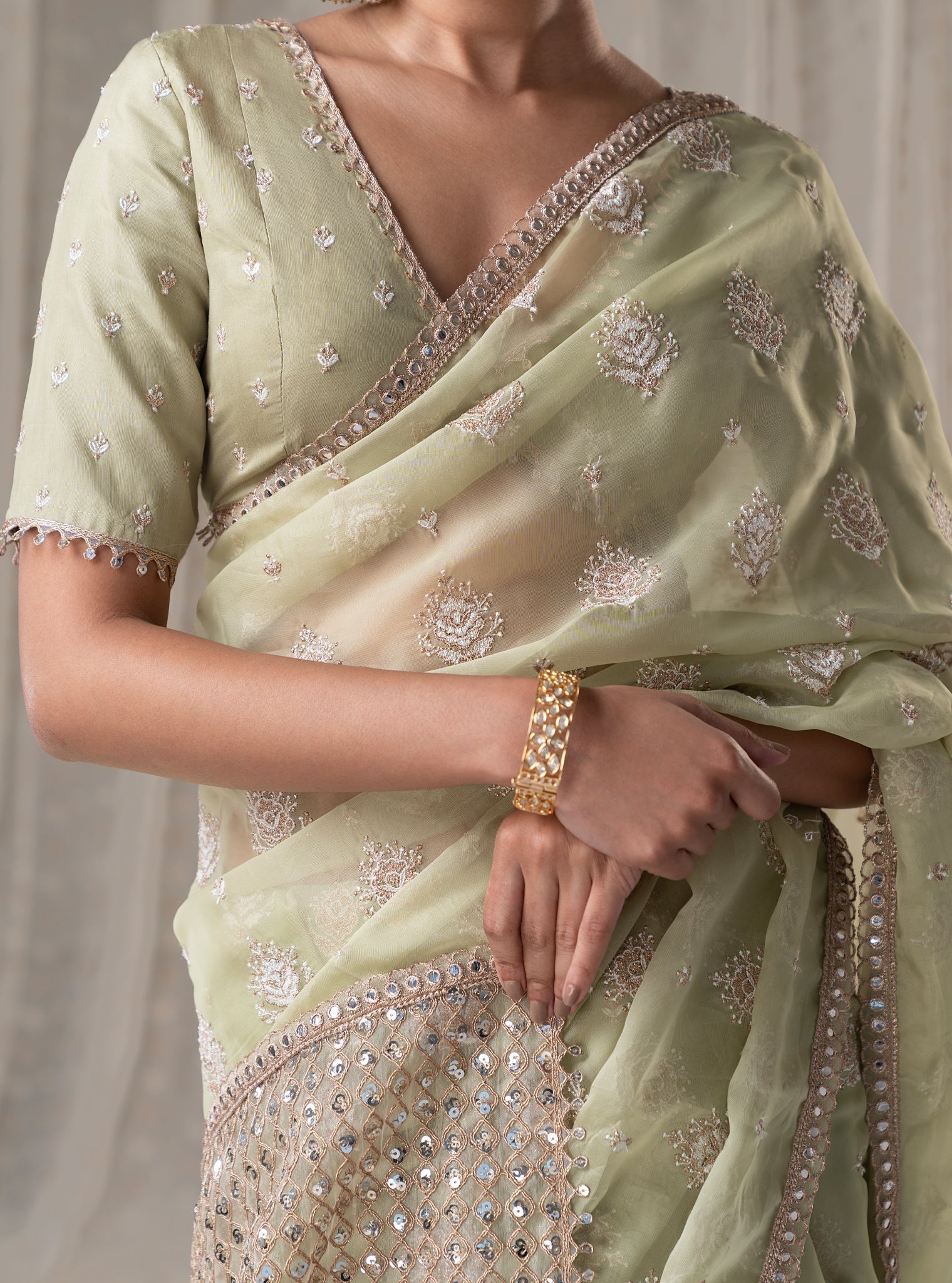 Mulmul Organza Savani Green Saree