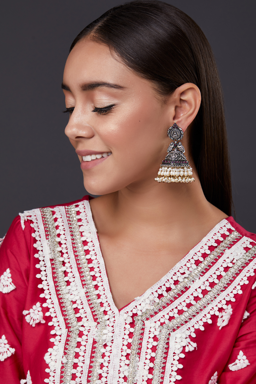 Pure Silver Chakra Swan Jhumkas