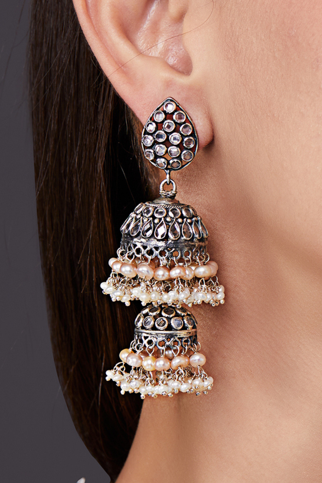 Pure Silver Leaf Dual Jhumkas