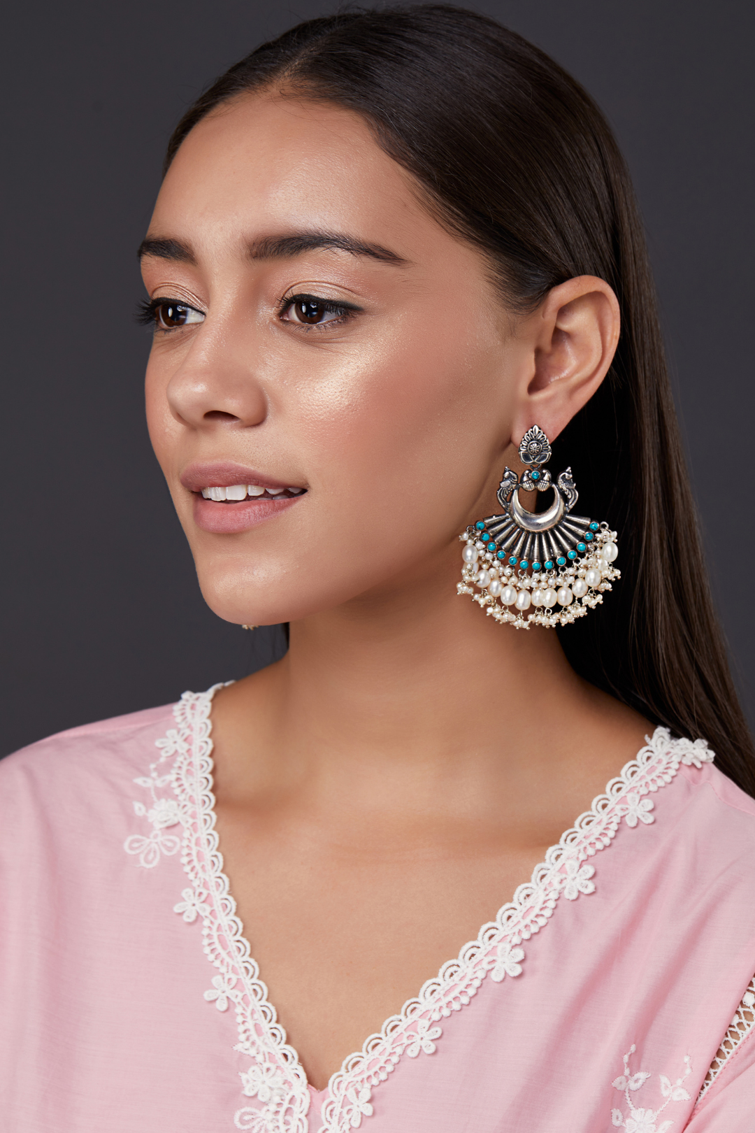 Pure Silver Siliver Mrinalini Peacock Lapis Earrings