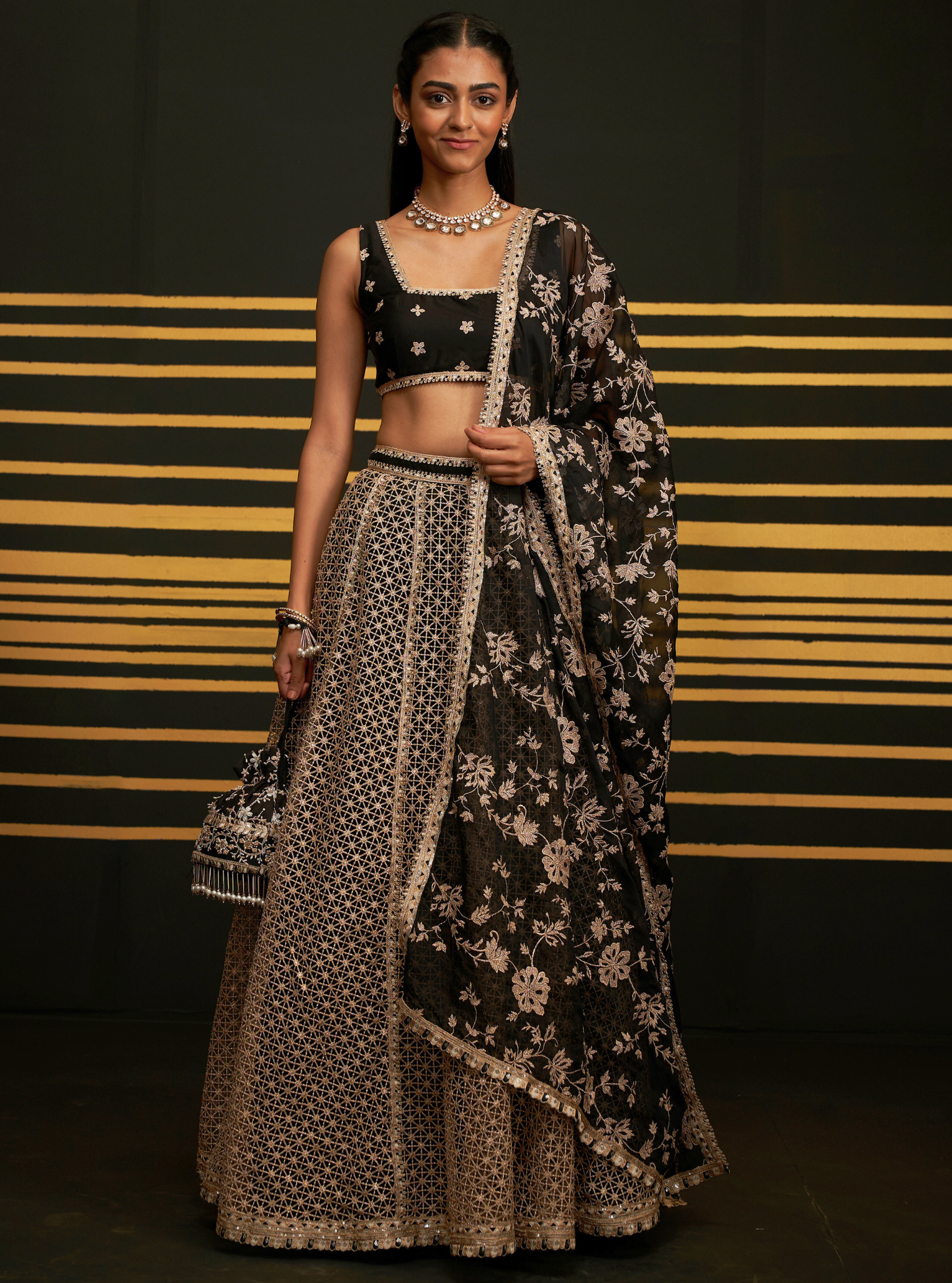 Rehnuma Guipure Black Lehenga