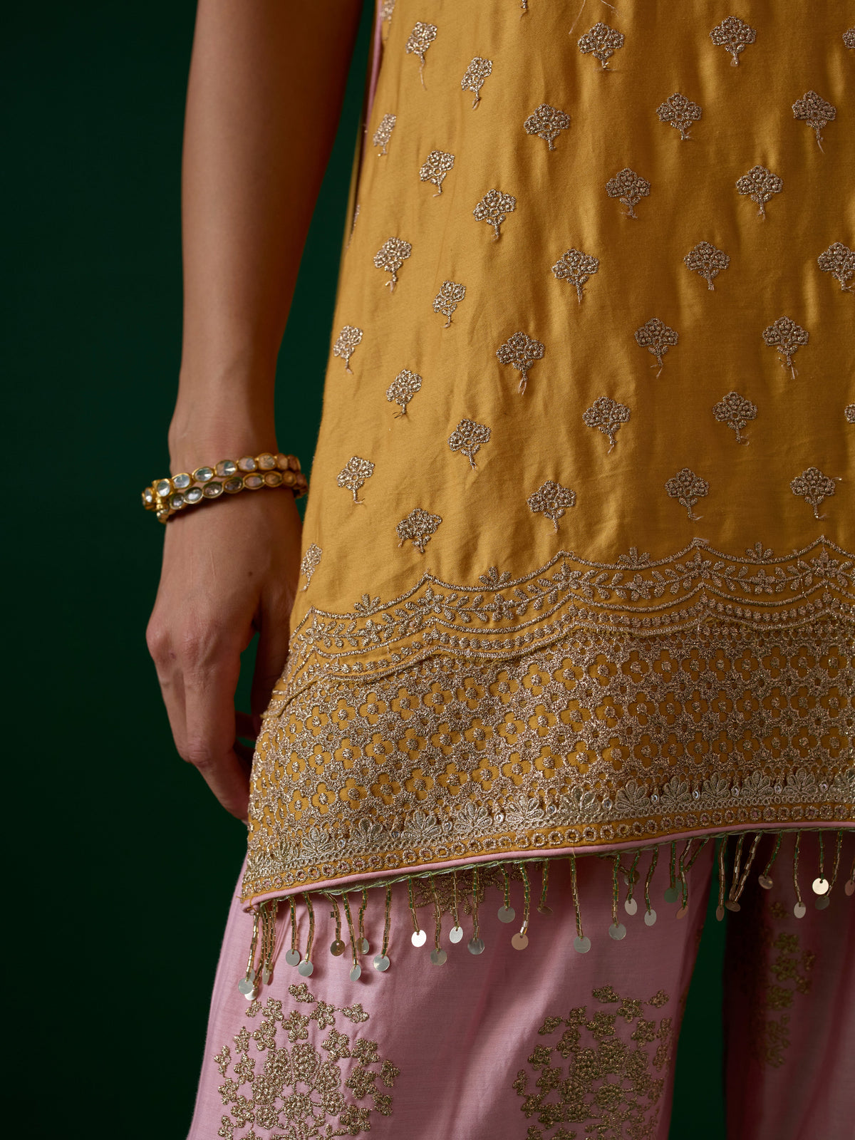 Sugandh Pima Satin Mustard Kurta Set