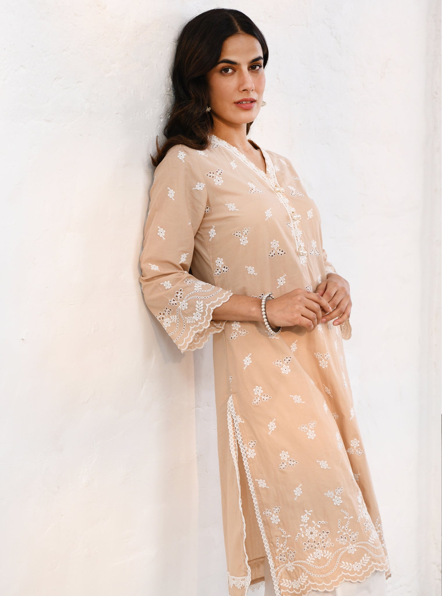 Mulmul Cotton Satari Beige kurta