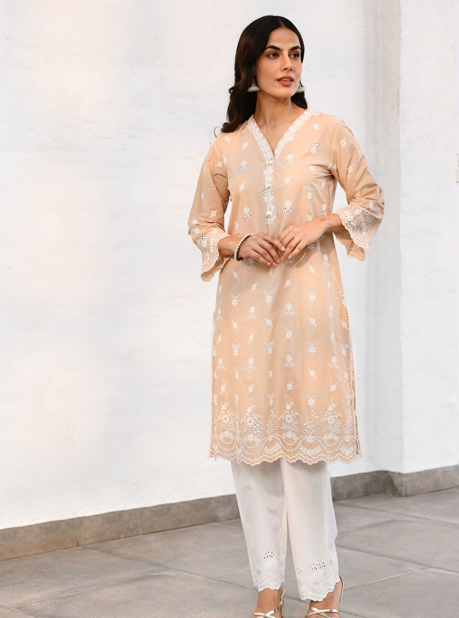 Mulmul Cotton Satari Beige kurta