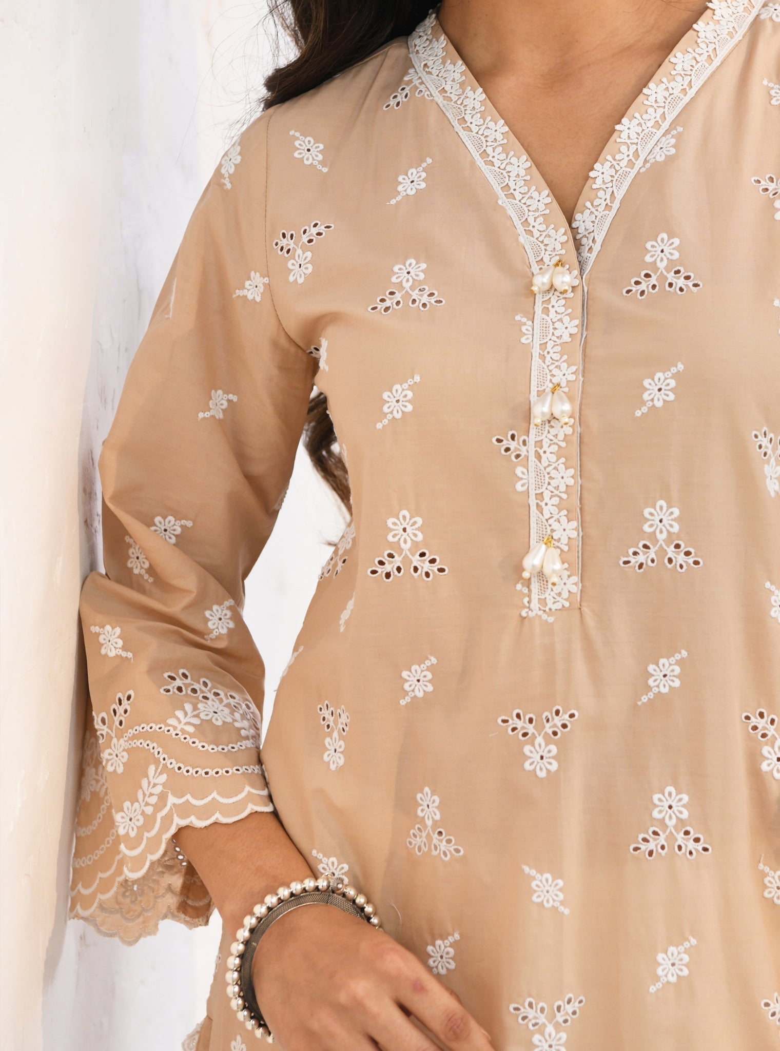 Mulmul Cotton Satari Beige kurta