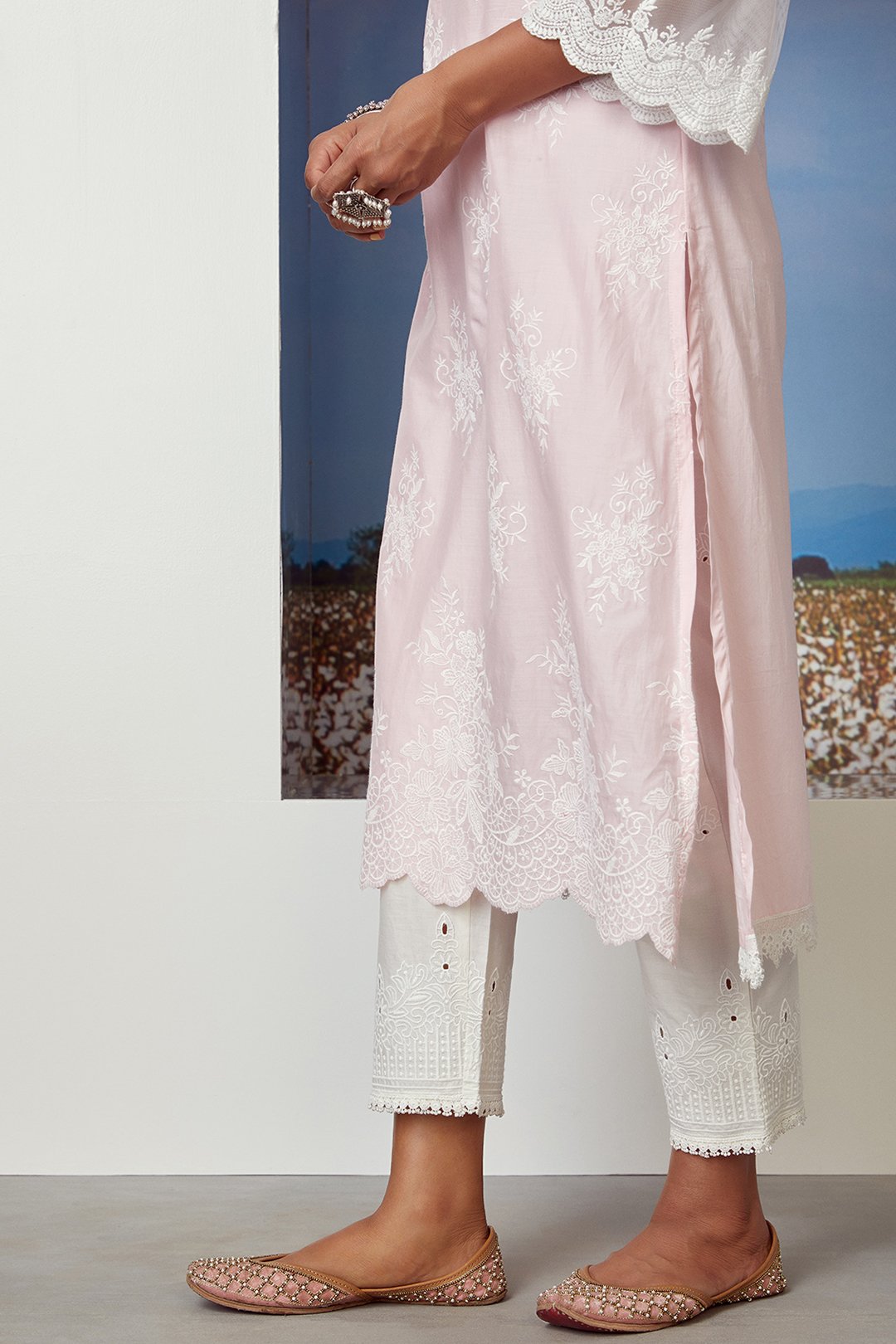 Mulmul Cotton Silver Comet Kurta With Emroidered Eyelet pyajama