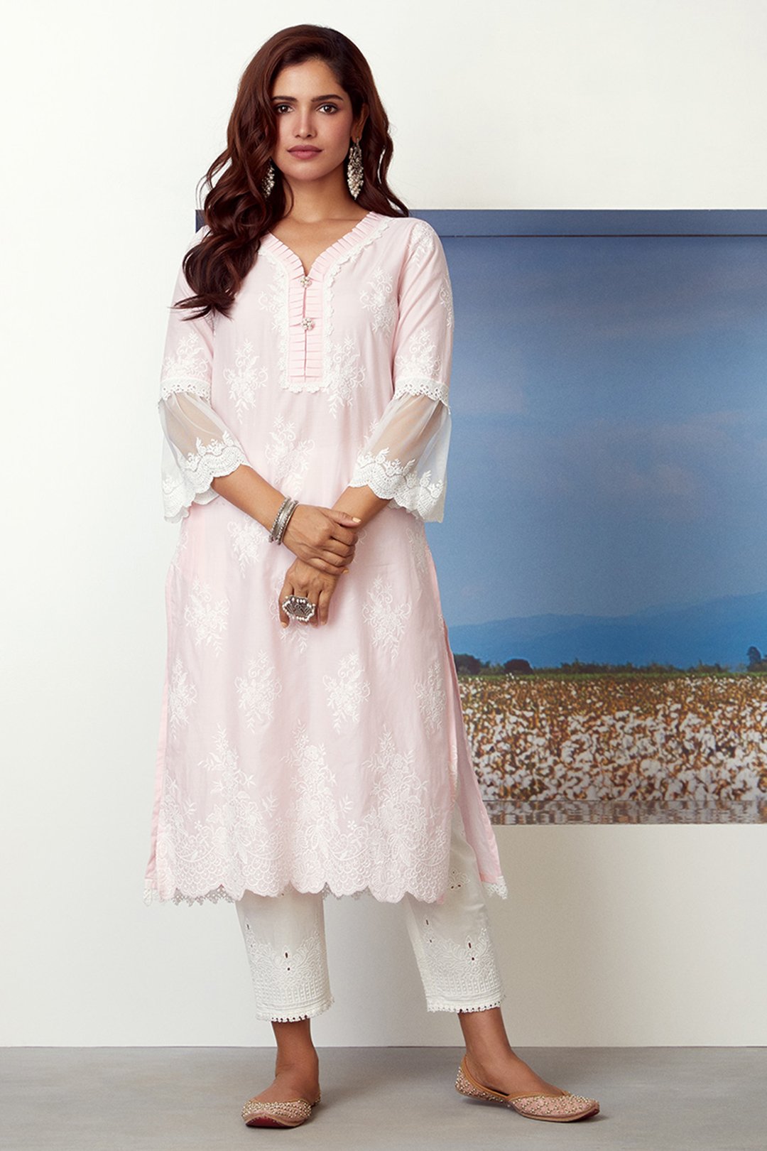 Mulmul Cotton Silver Comet Kurta With Emroidered Eyelet pyajama