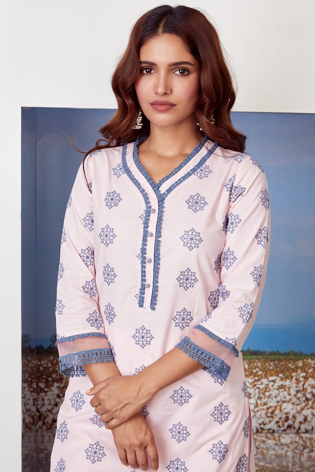 Mulmul Cotton Snow Flake Kurta With Snow Flake Palazzo