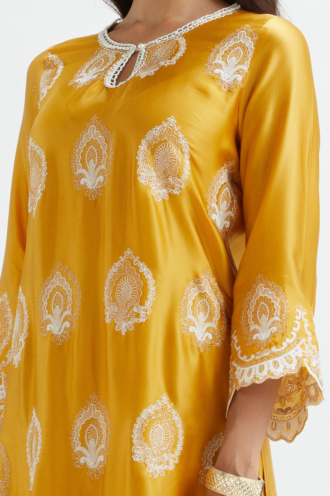 Mulmul Cupro Silk Sydney Mustard Kurta With Sydney Mustard Pant