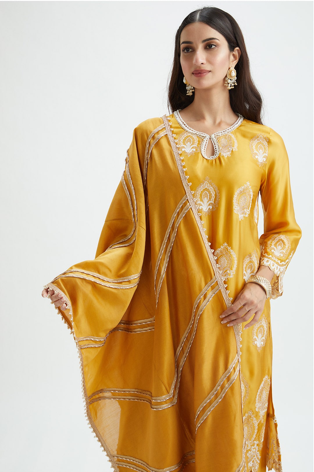 Mulmul Cupro Silk Sydney Mustard Kurta With Sydney Mustard Pant