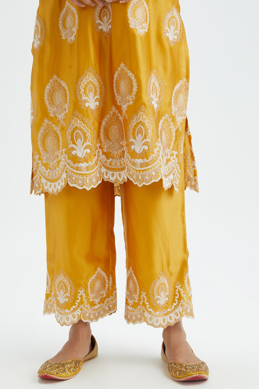 Mulmul Cupro Silk Sydney Mustard Kurta With Sydney Mustard Pant