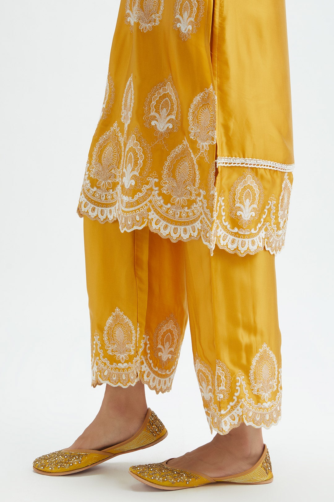 Mulmul Cupro Silk Sydney Mustard Kurta With Sydney Mustard Pant