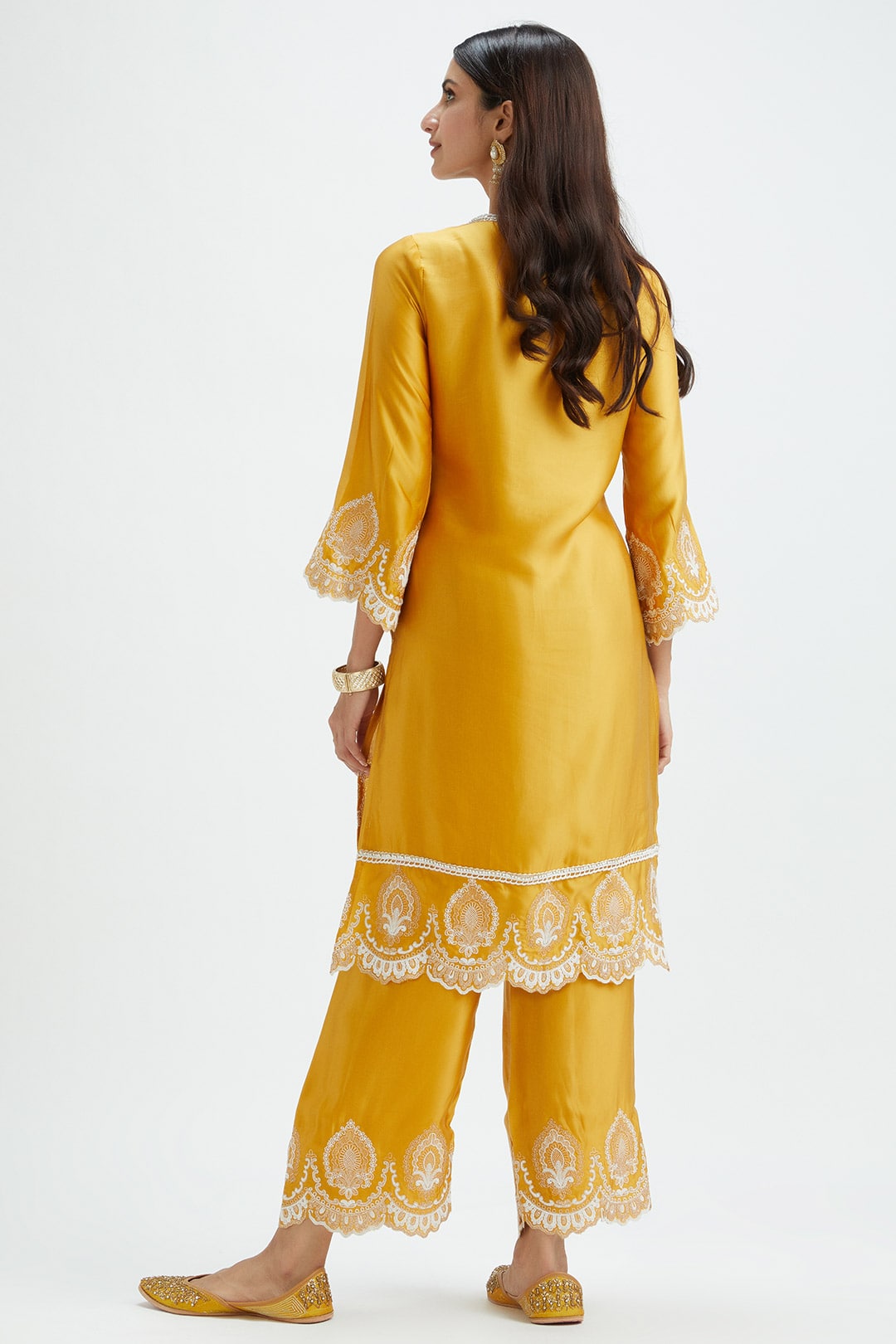 Mulmul Cupro Silk Sydney Mustard Kurta With Sydney Mustard Pant