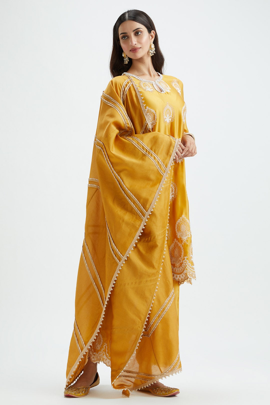 Mulmul Cupro Silk Sydney Mustard Kurta With Sydney Mustard Pant