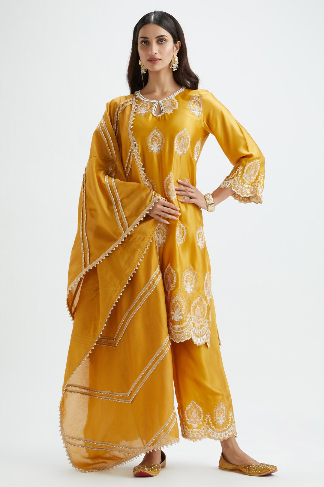 Mulmul Cupro Silk Sydney Mustard Kurta With Sydney Mustard Pant