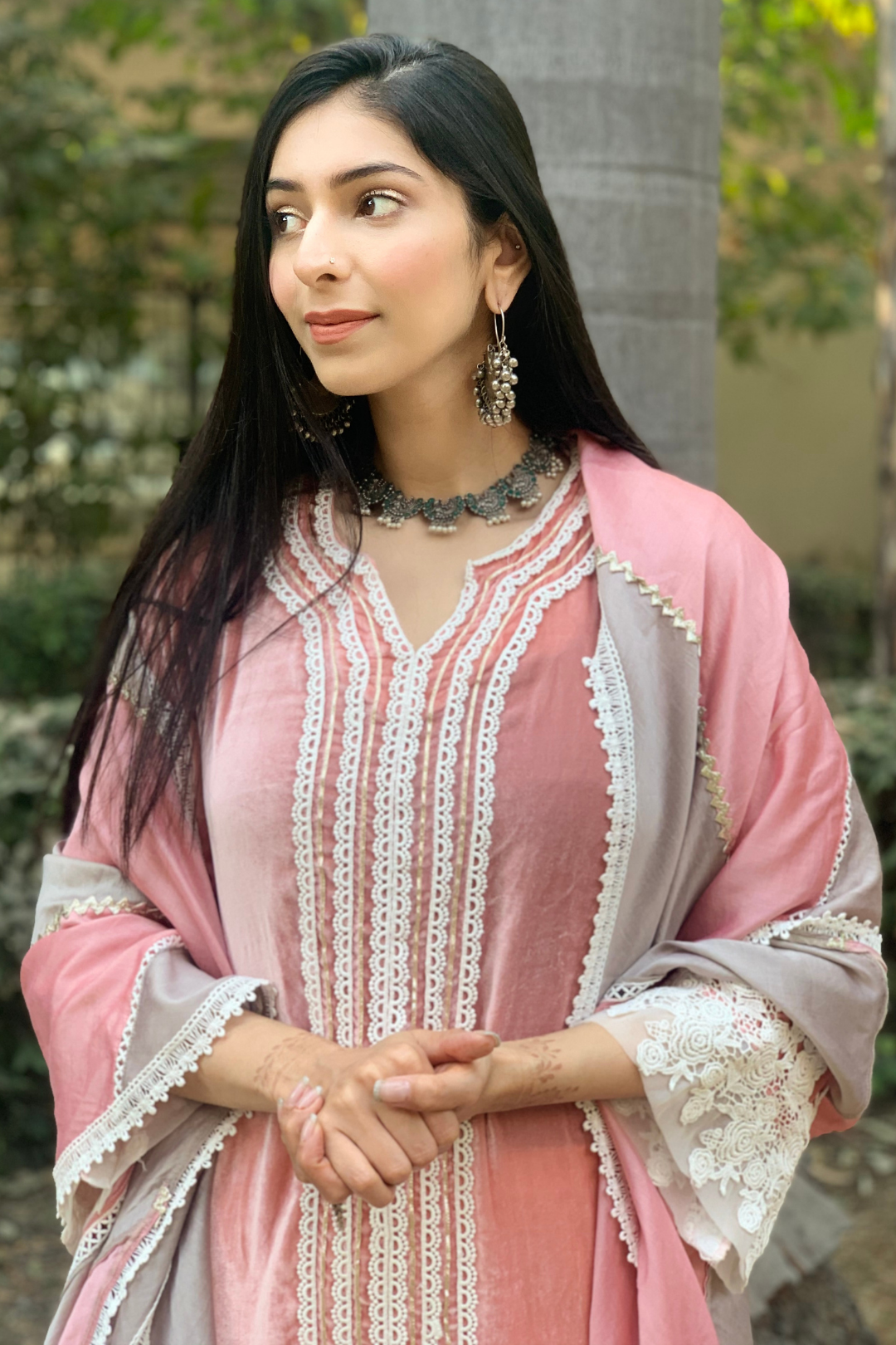 Makhmal Teak Kurta With Front Pleated Pyajama