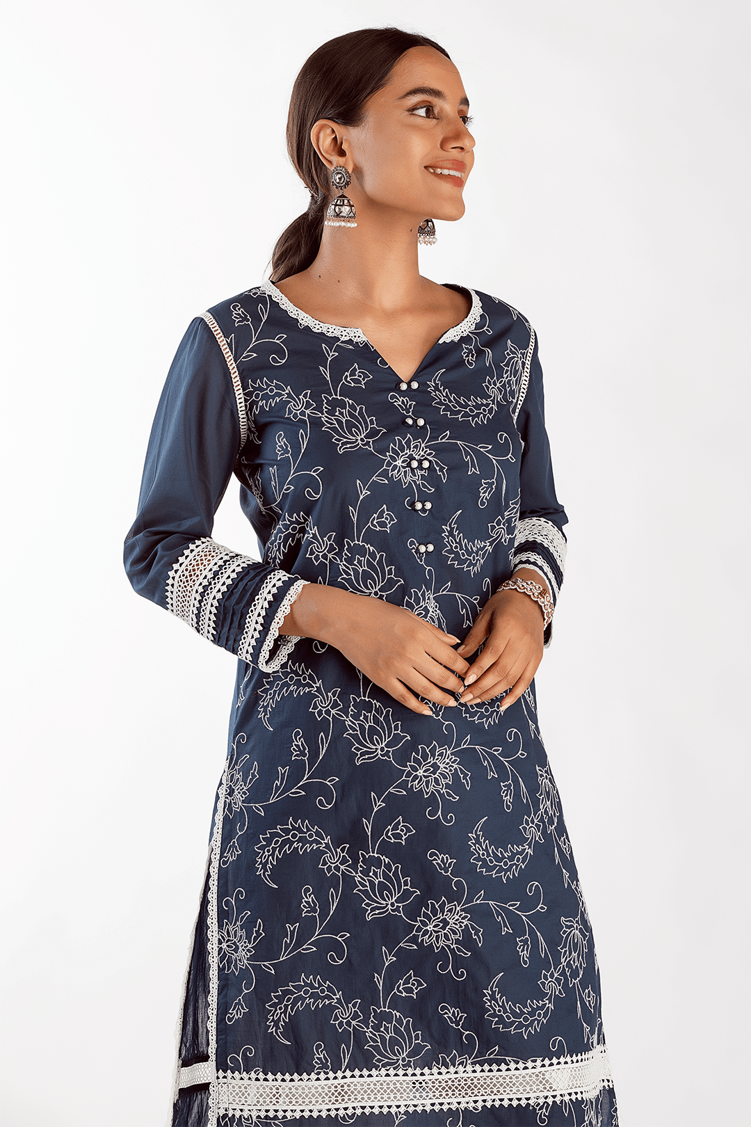 Mulmul Cotton Twilight Navy Kurta With Slim Salwar White