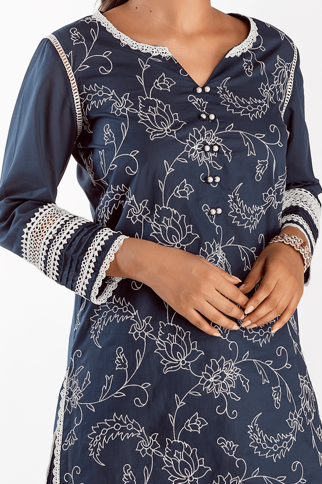 Mulmul Cotton Twilight Navy Kurta With Slim Salwar White