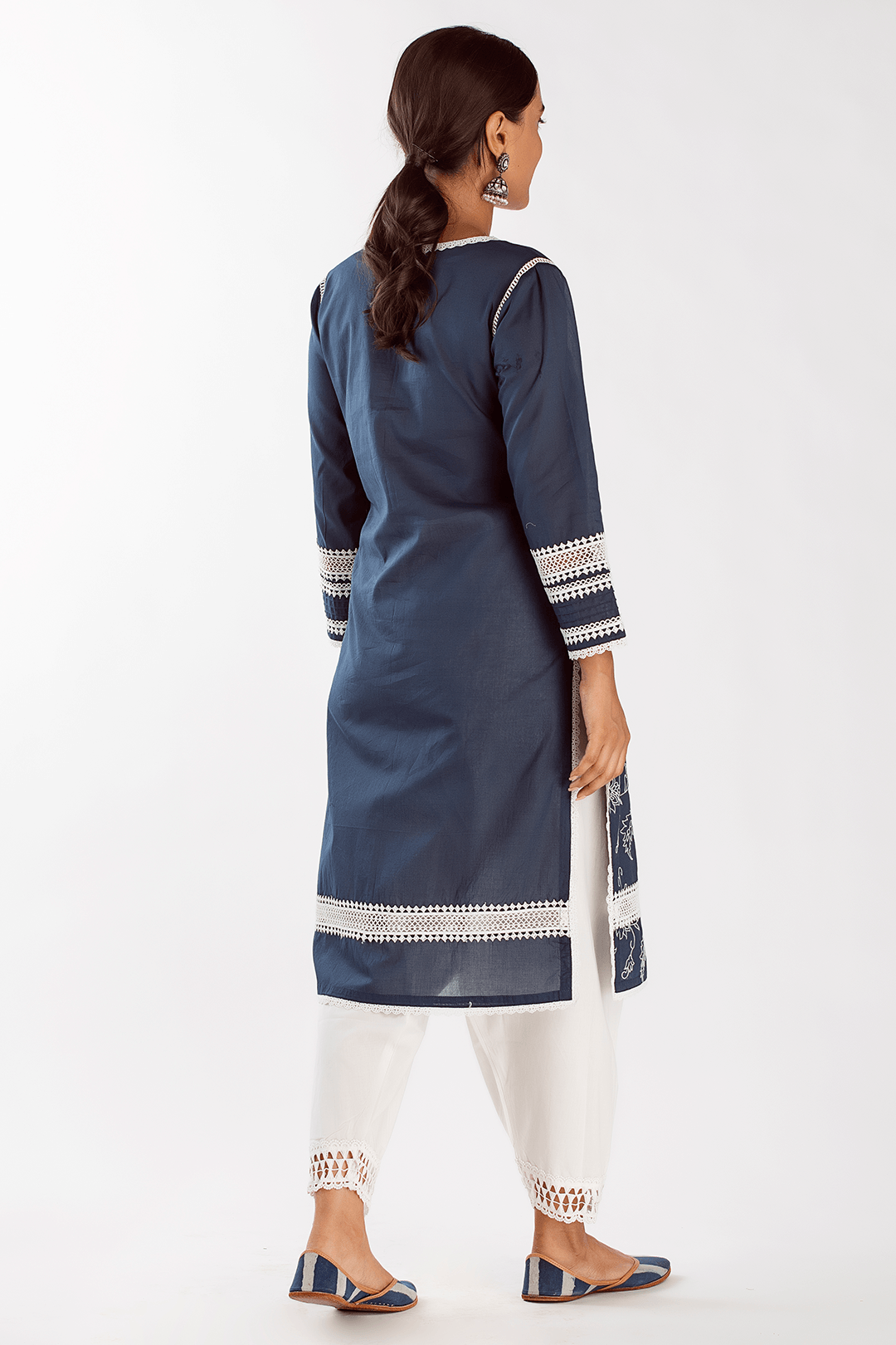 Mulmul Cotton Twilight Navy Kurta With Slim Salwar White