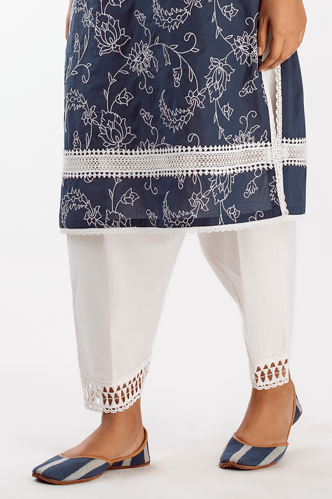 Mulmul Cotton Twilight Navy Kurta With Slim Salwar White