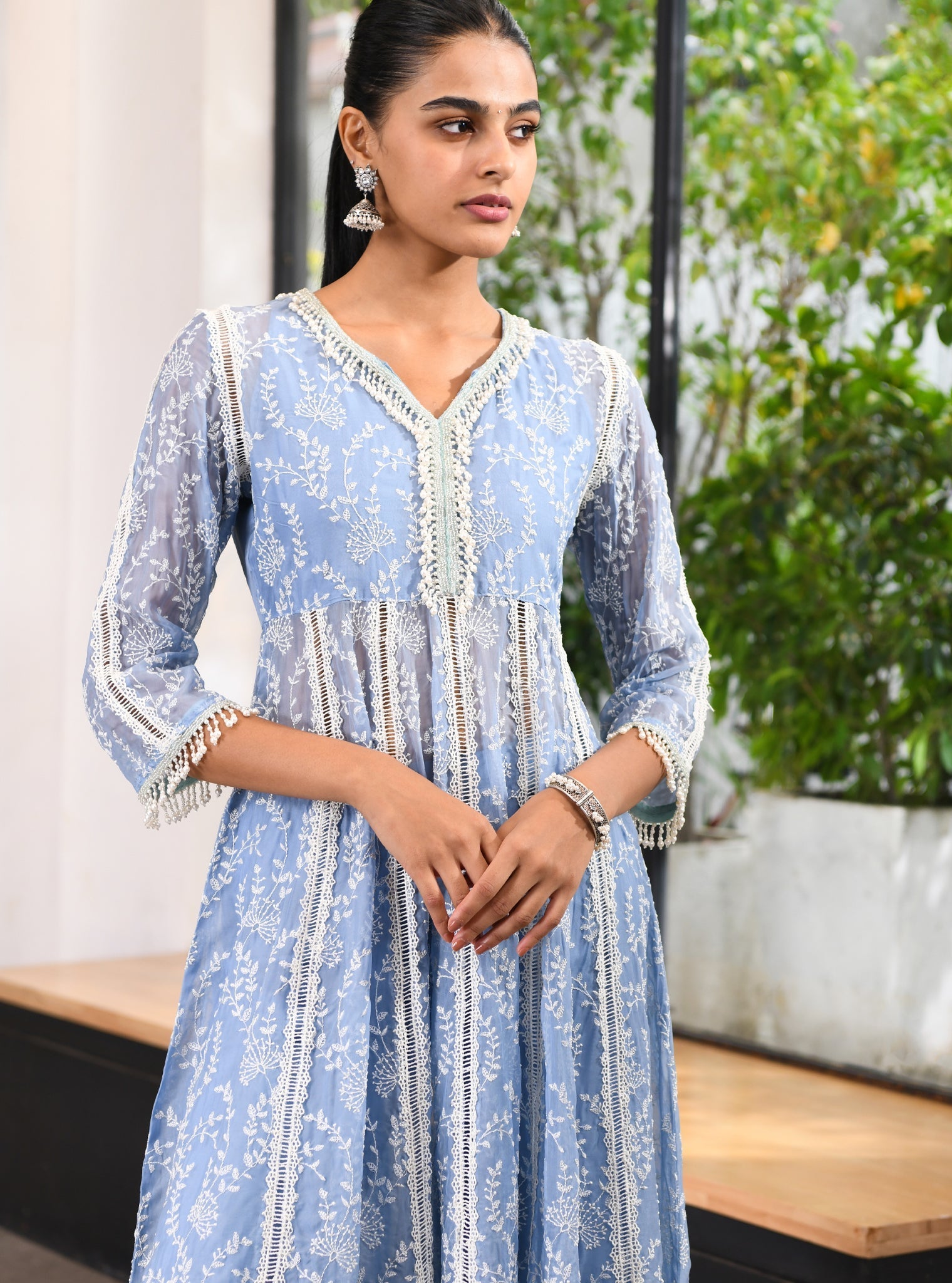 Mulmul Organza Twyla Blue Kurta With Mulmul Cotton Twyla Blue Pant