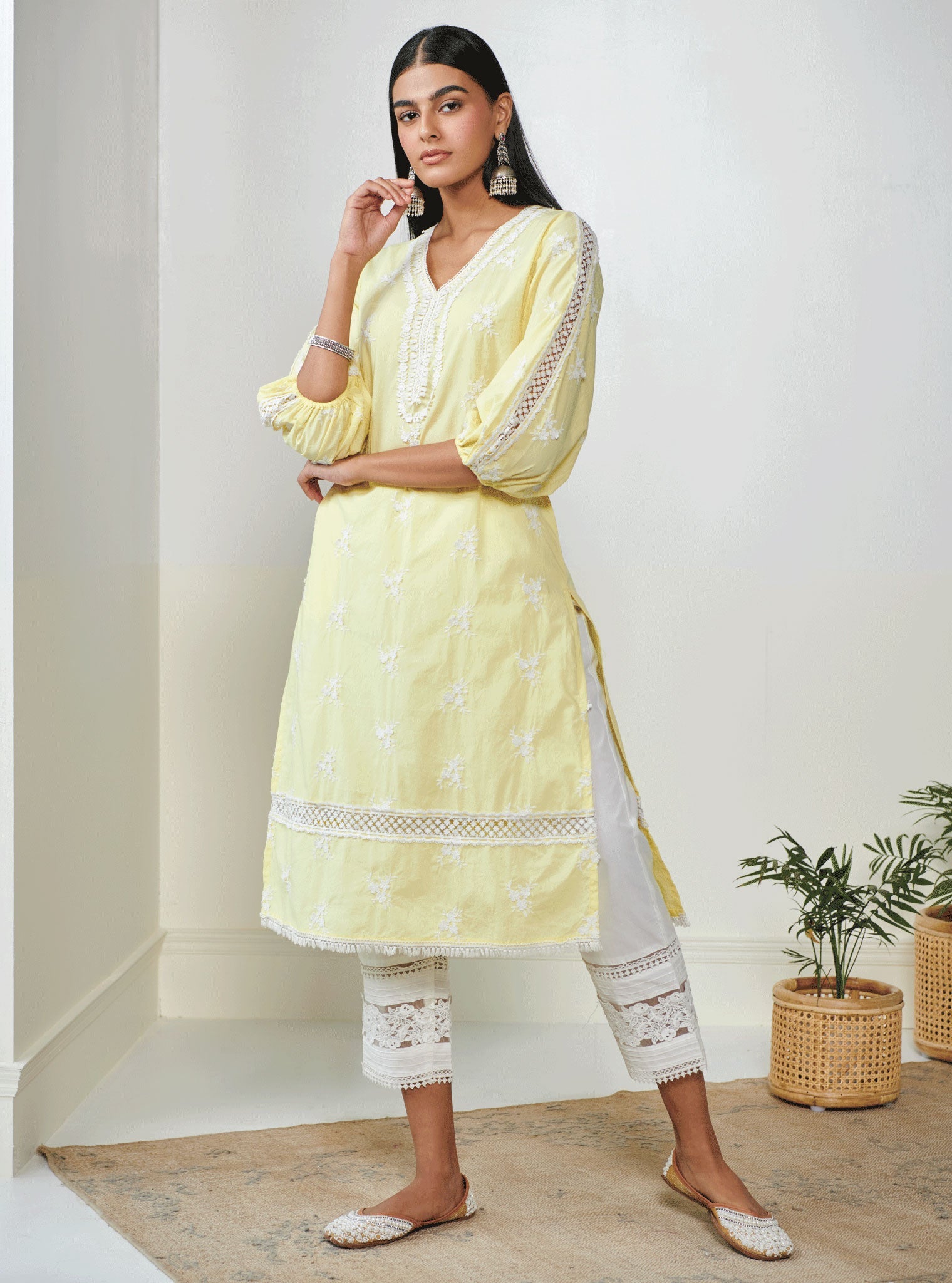 Mulmul Cotton Shane Yellow Kurta