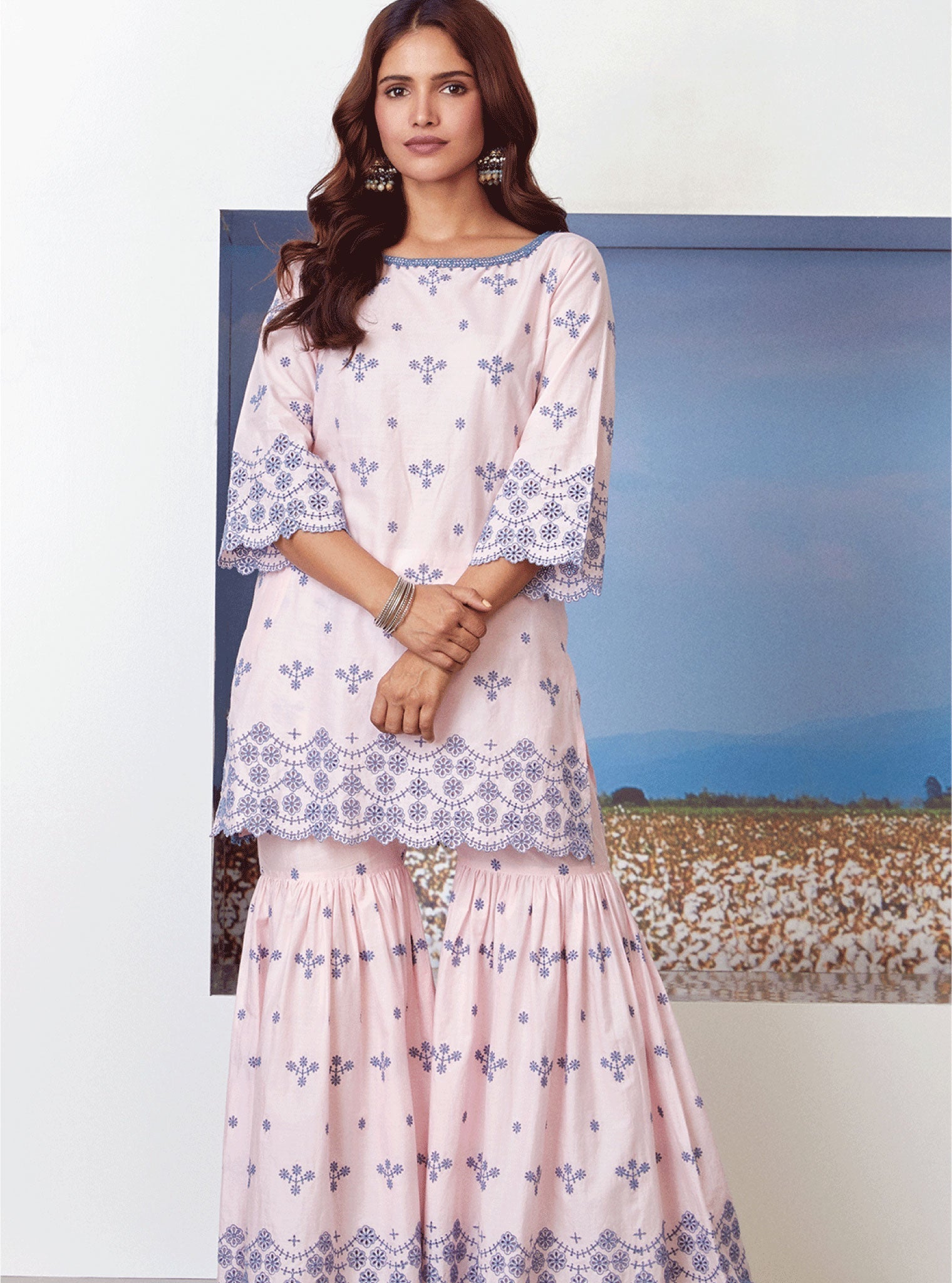 Mulmul Cotton Ashberry Kurta With Ashberry Garara