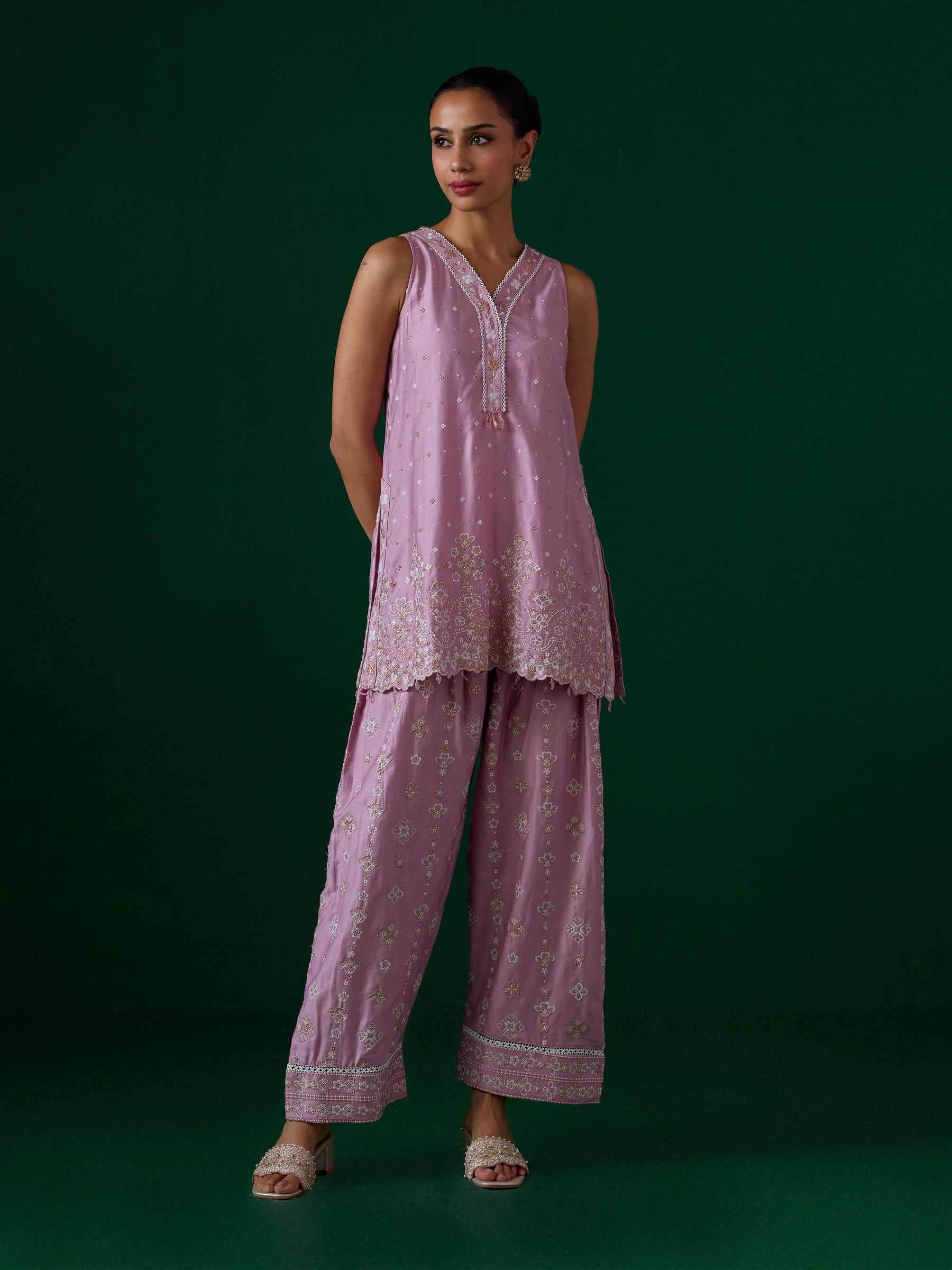 Novie Pima Satin Pink Kurta Set