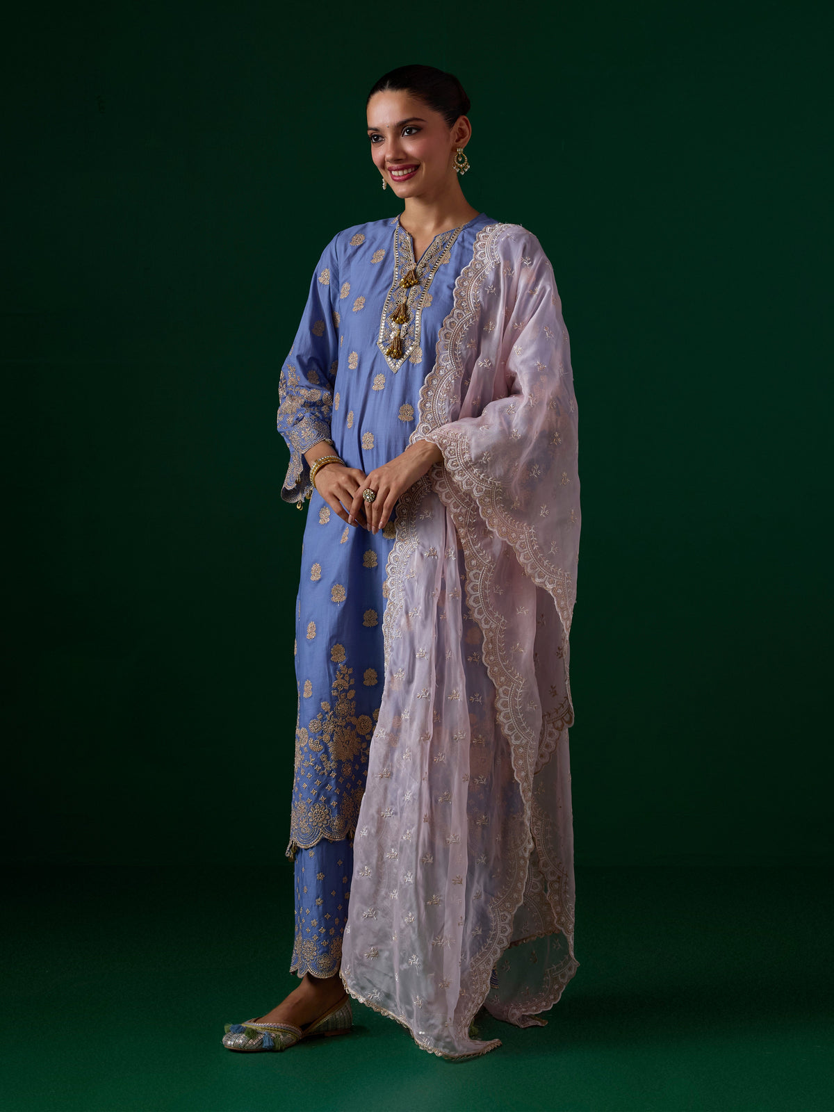 Laina Supima Cotton Steel Blue Long Kurta Set