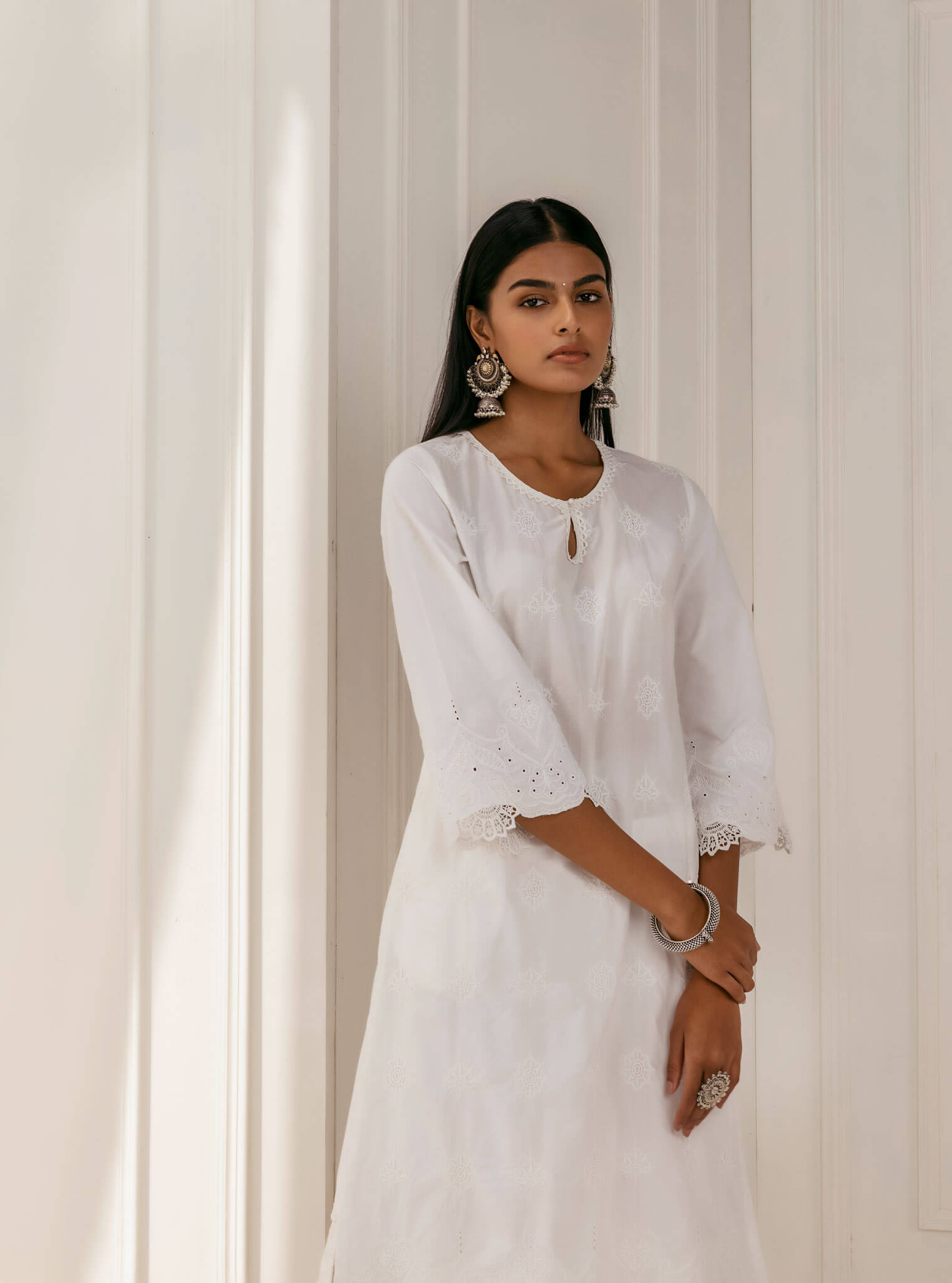 Mulmul Cotton Tia White Kurta With Tia Palazzo