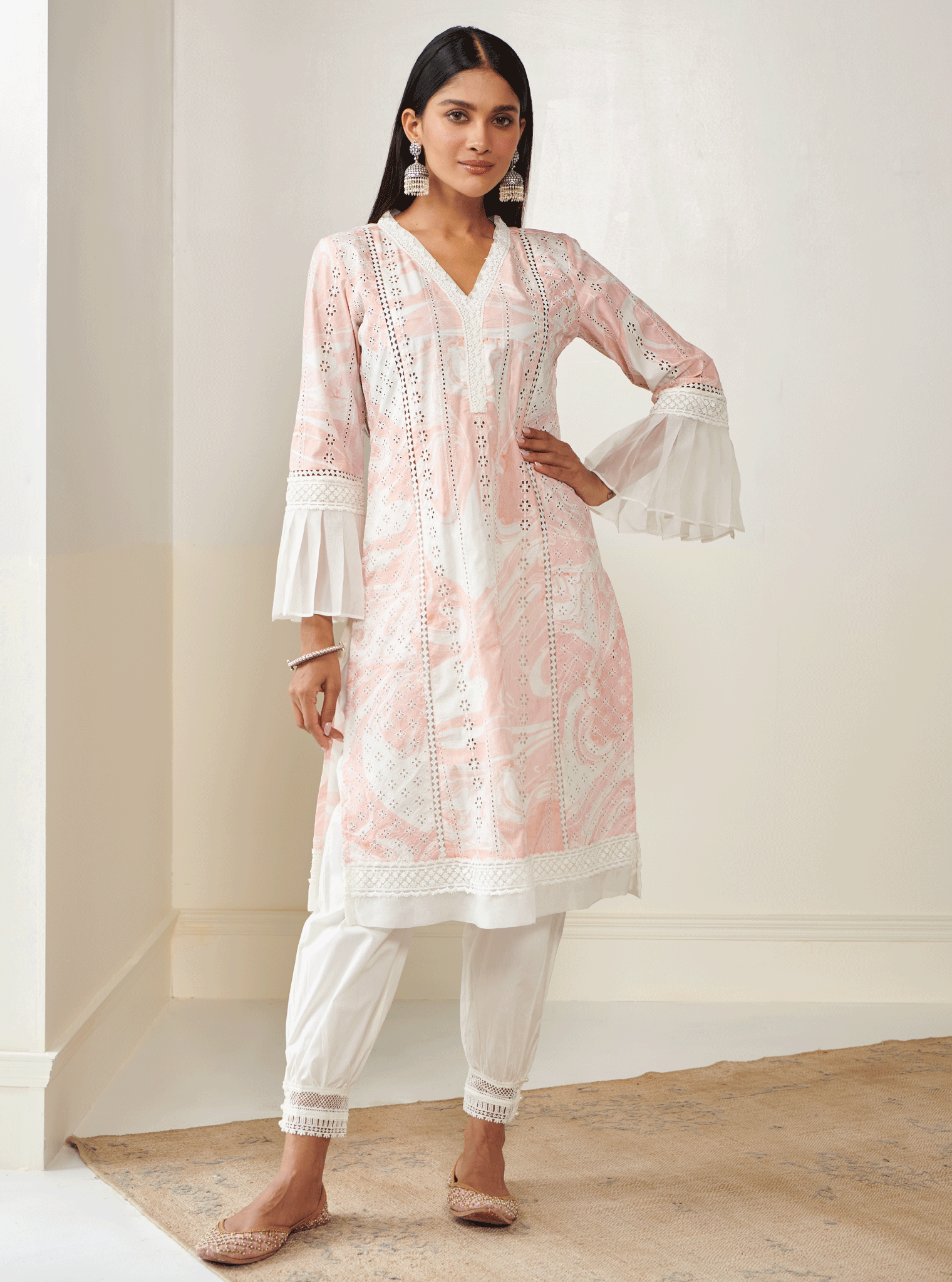 Mulmul Cotton Ollin Pink Kurta